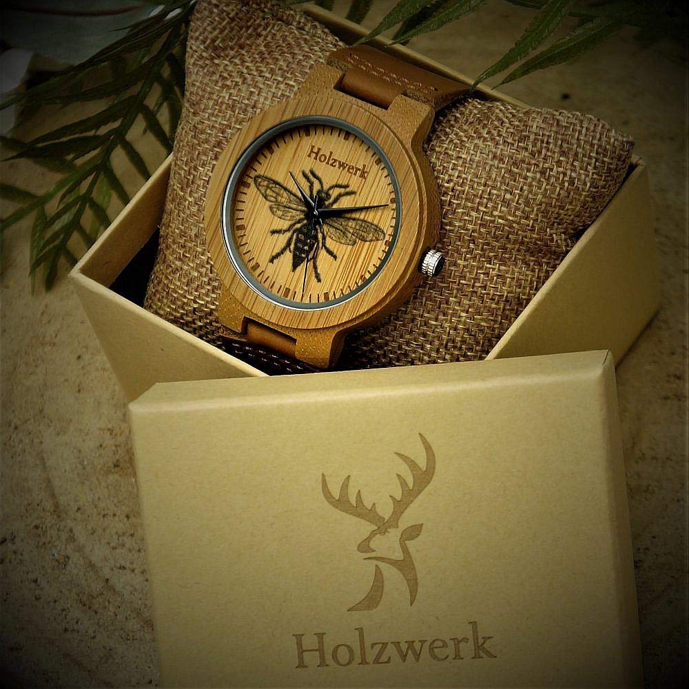 Holzwerk Germany Handgefertigte Designer Damen-Uhr Öko Natur Holz-Uhr Braun Gold Grün Lila Holz Armband-Uhr Analog Klassisch Quarz-Uhr