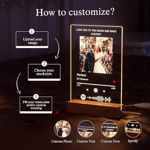 Miniatura 4 de Placa personalizada de Spotify con texto, cubierta de álbum de canciones personalizada con tu foto, placa de música personalizada luz nocturna para