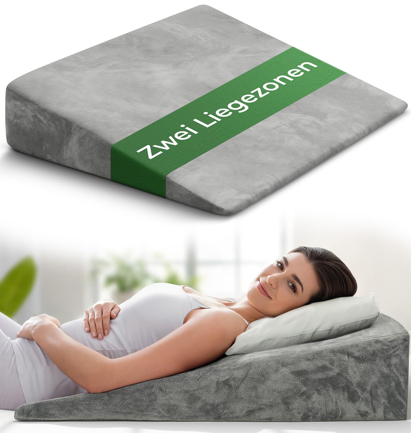 Keilkissen für Bett und Couch, Matratzenkeil, Reflux Kissen [mit 2 Liegezonen], Lesekissen zur Schlaferhöhung Rückenkissen als Bettkopfteil, Betterhöher, Rückenstützkissen, Beinkissen oder Venenkissen