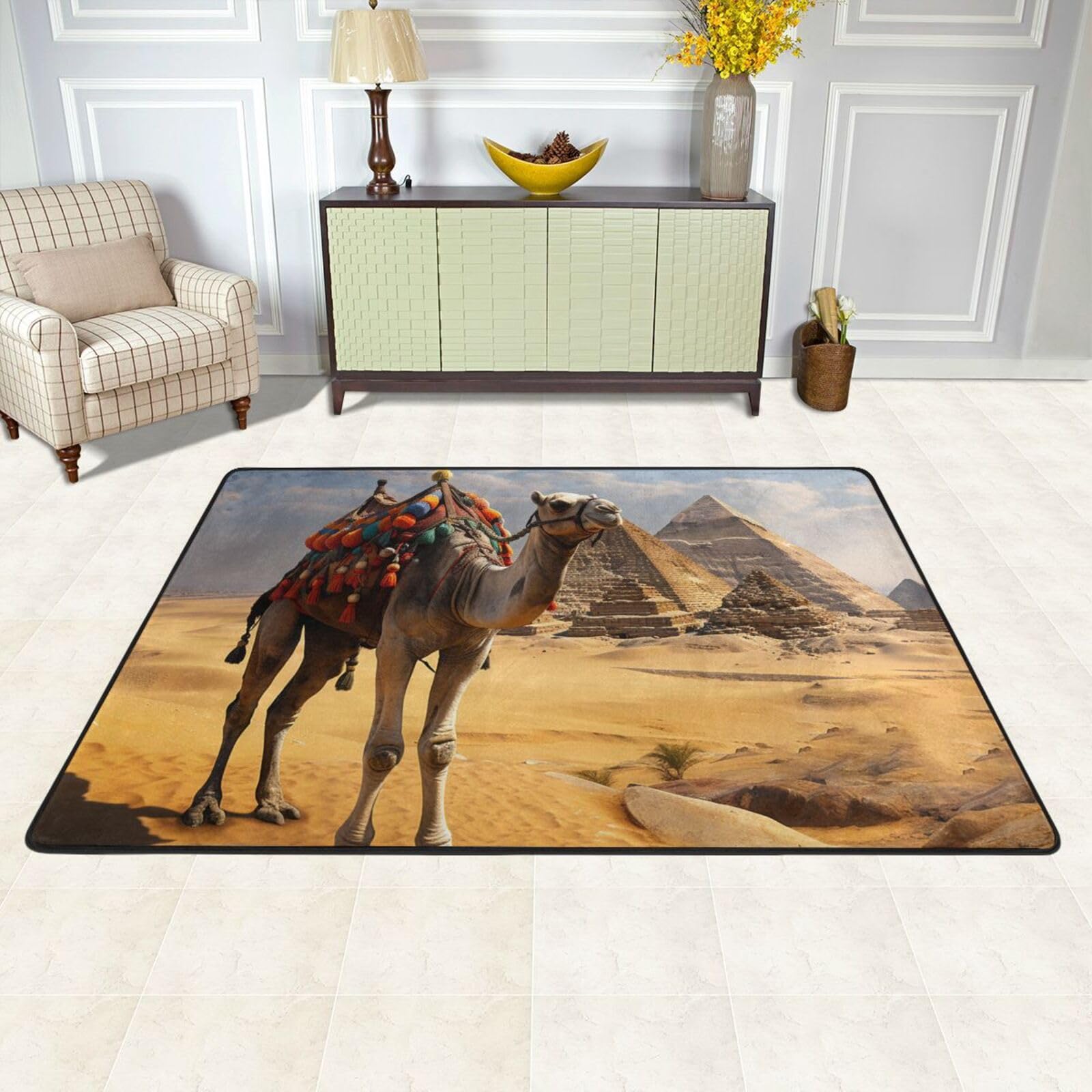 Tapis de sol doux pour salle de jeux et bureau, motif géométrique camel 91x61 cm