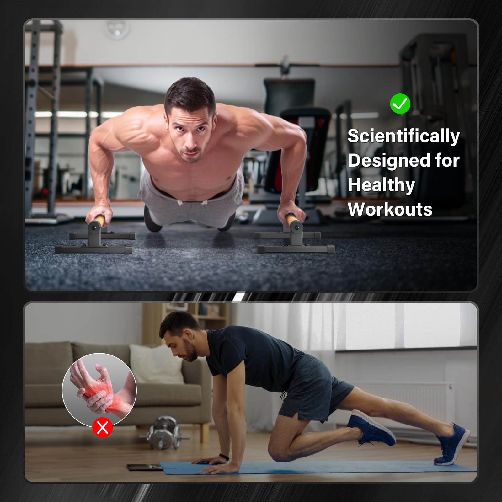 Parallettes avec Poignées Hybrides en Bois, Barres de Parallettes pour Débutants à Avancés, Barres de Fitness Solides pour Pompes, Dips et Stabilité du Core, Équipement Portable pour Salle de Sport
