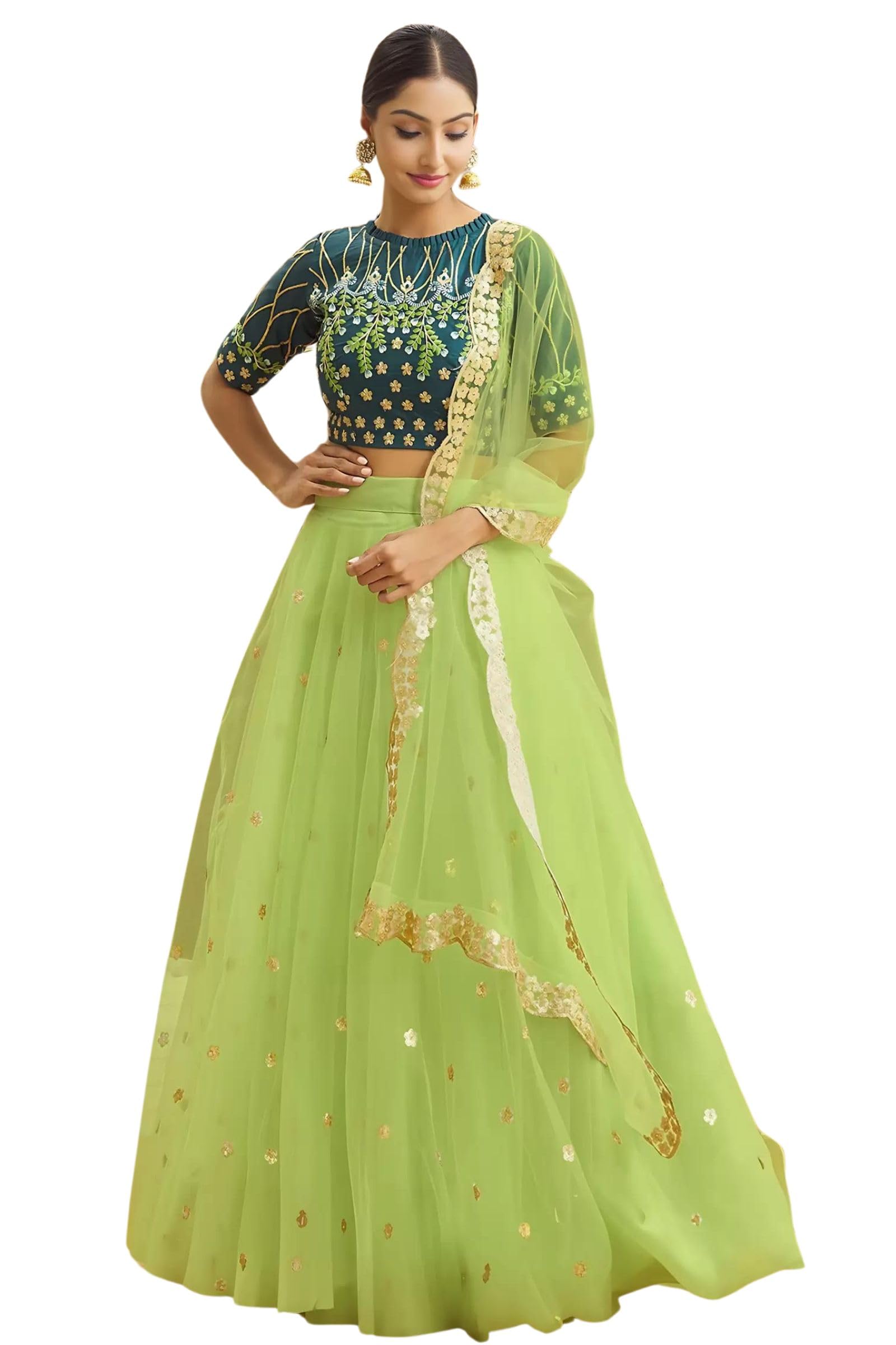 Women's Semi-Stitched Net Lehenga Choli Set,Yellow-image-37