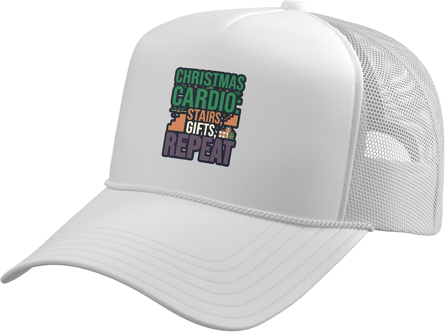 Christmas Cardio Stairs Gifts Repeat Holiday Fitness Stair Trucker Hat with Adjustable Mesh Back