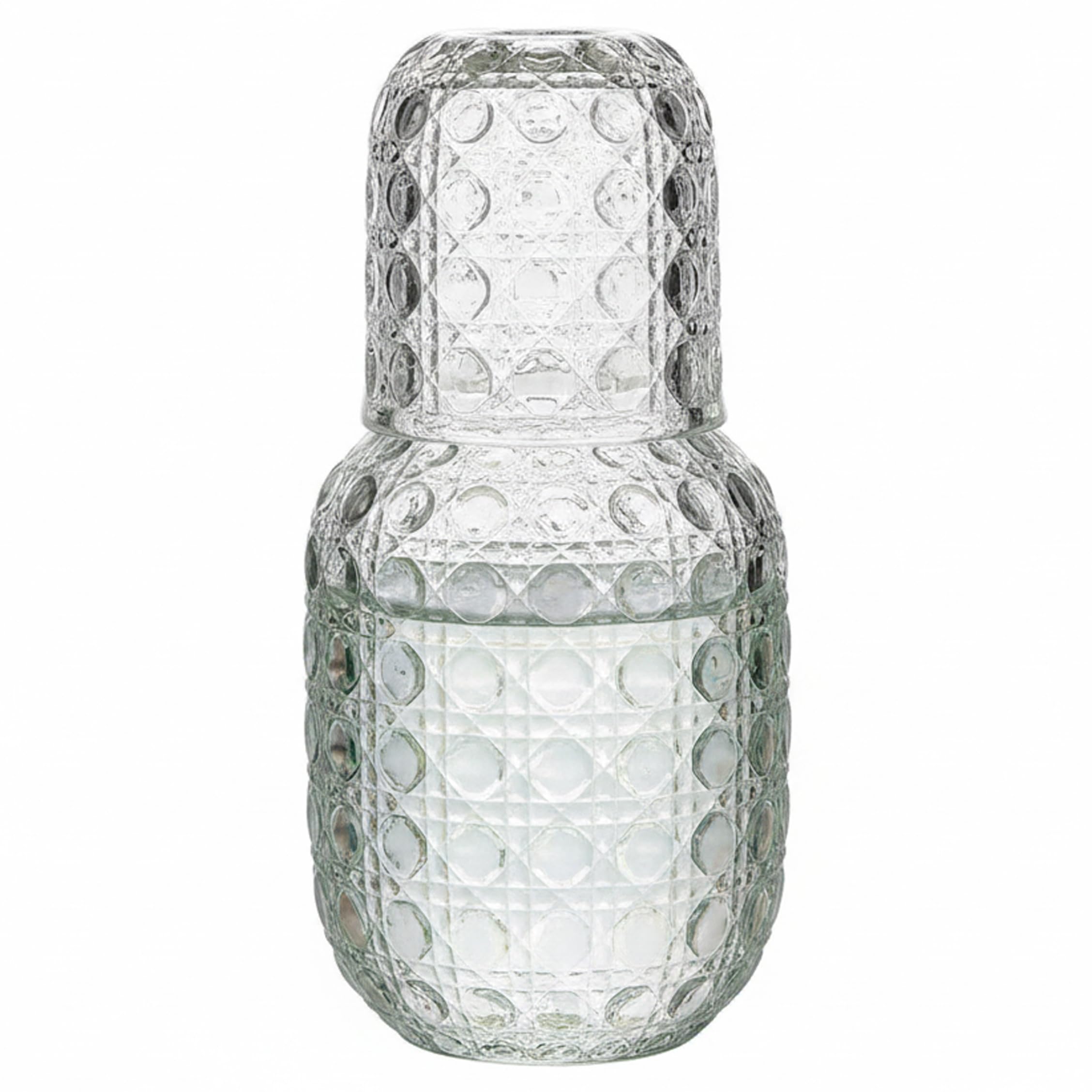 Jarra de agua de vidrio en relieve con vaso a juego para mesita de noche