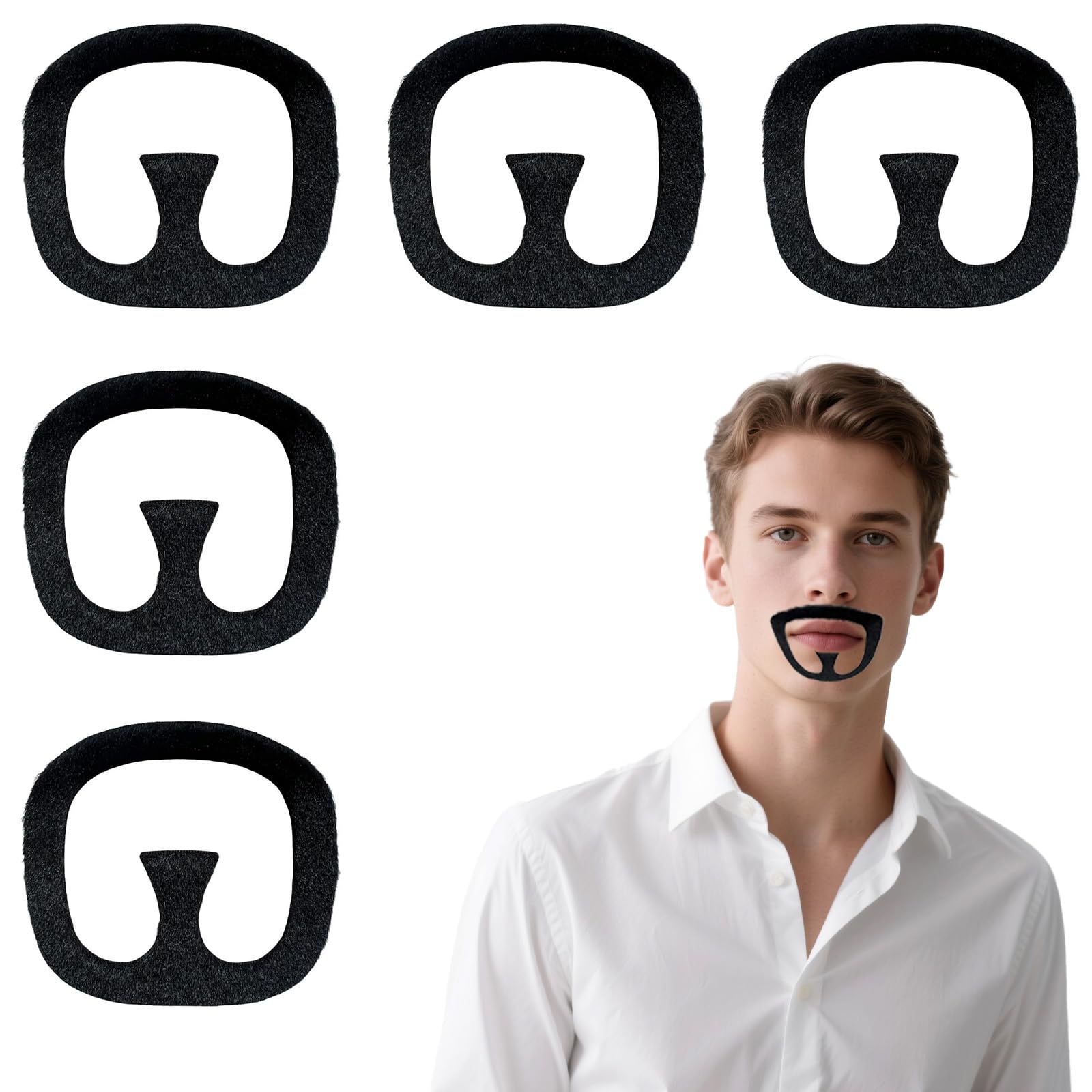 5 Pcs Fake Goatee Beard, Self Adhesive Fake Moustache, Stick on Moustache Fancy Dress, False Facial Novelty Stick on Beard Costume Accessory for Halloween Cosplay Parties Masquerade Accessory