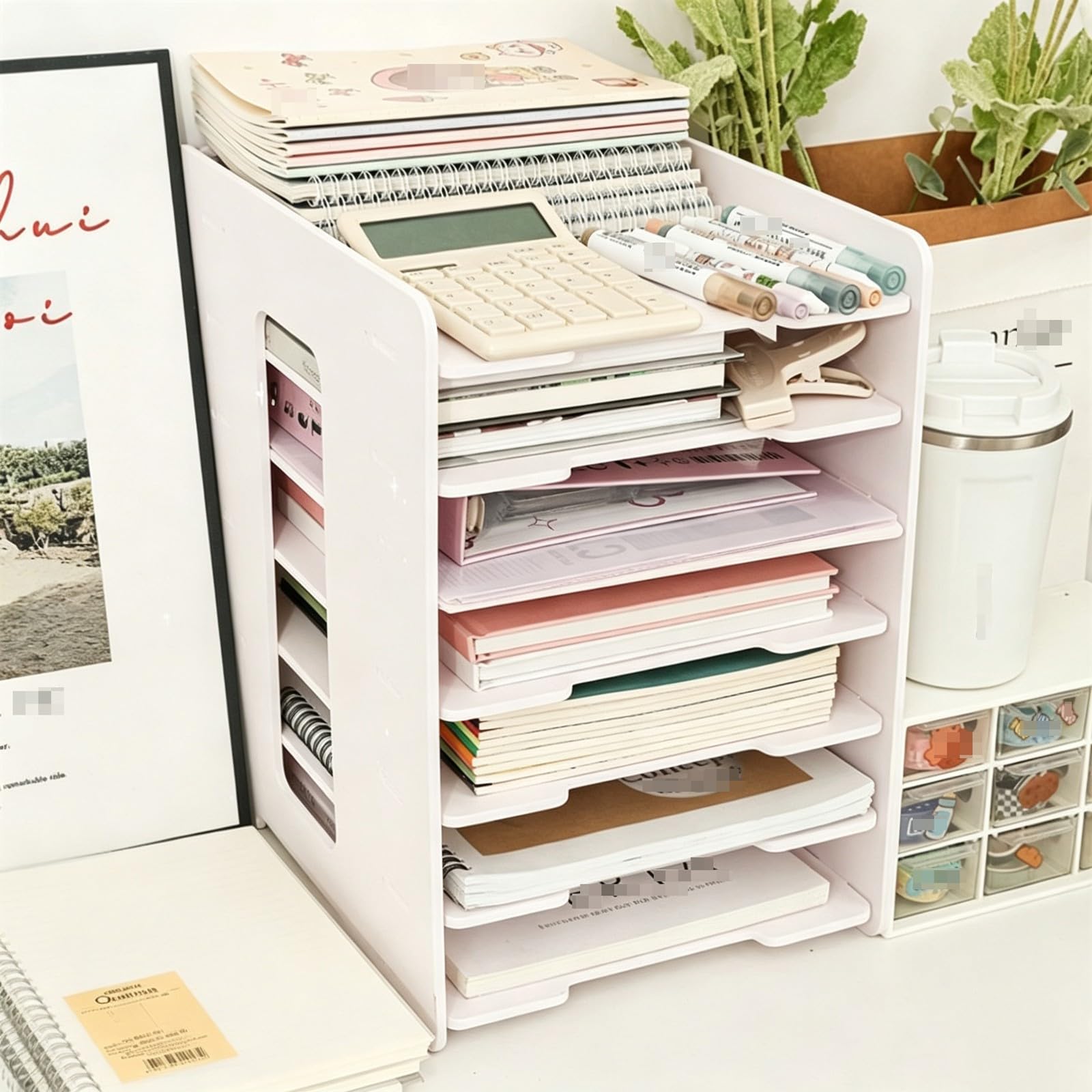 Elegante Vassoio Portadocumenti da Scrivania per Raccoglitori, Contenitore Multistrato per Manuali e Moduli, Organizer da Ufficio(7-Tier_B)