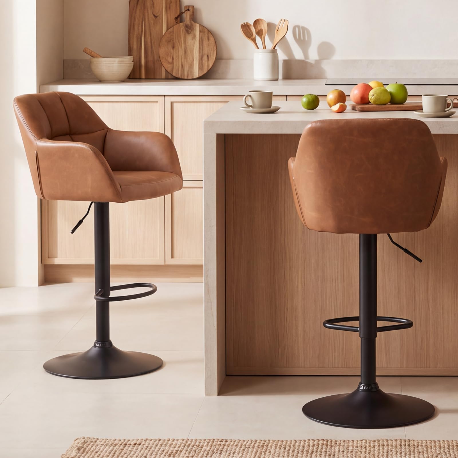 EALSON Modern Swivel Bar Stools Set of 2 Leather Counter Height Barstools with Back and Arms