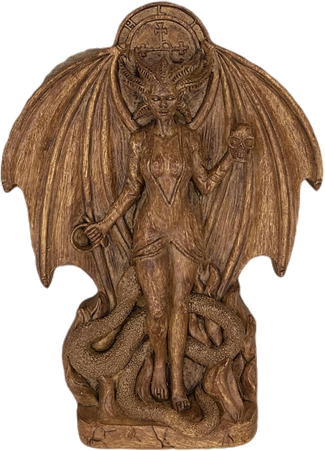 ZXPJUA Lilith Statue,Femme Fatale Goddess Statue,Mystery Decoration Witchcraft Demon Statue, Altar Crafts,Creative Desktop Decorations (Wooden)