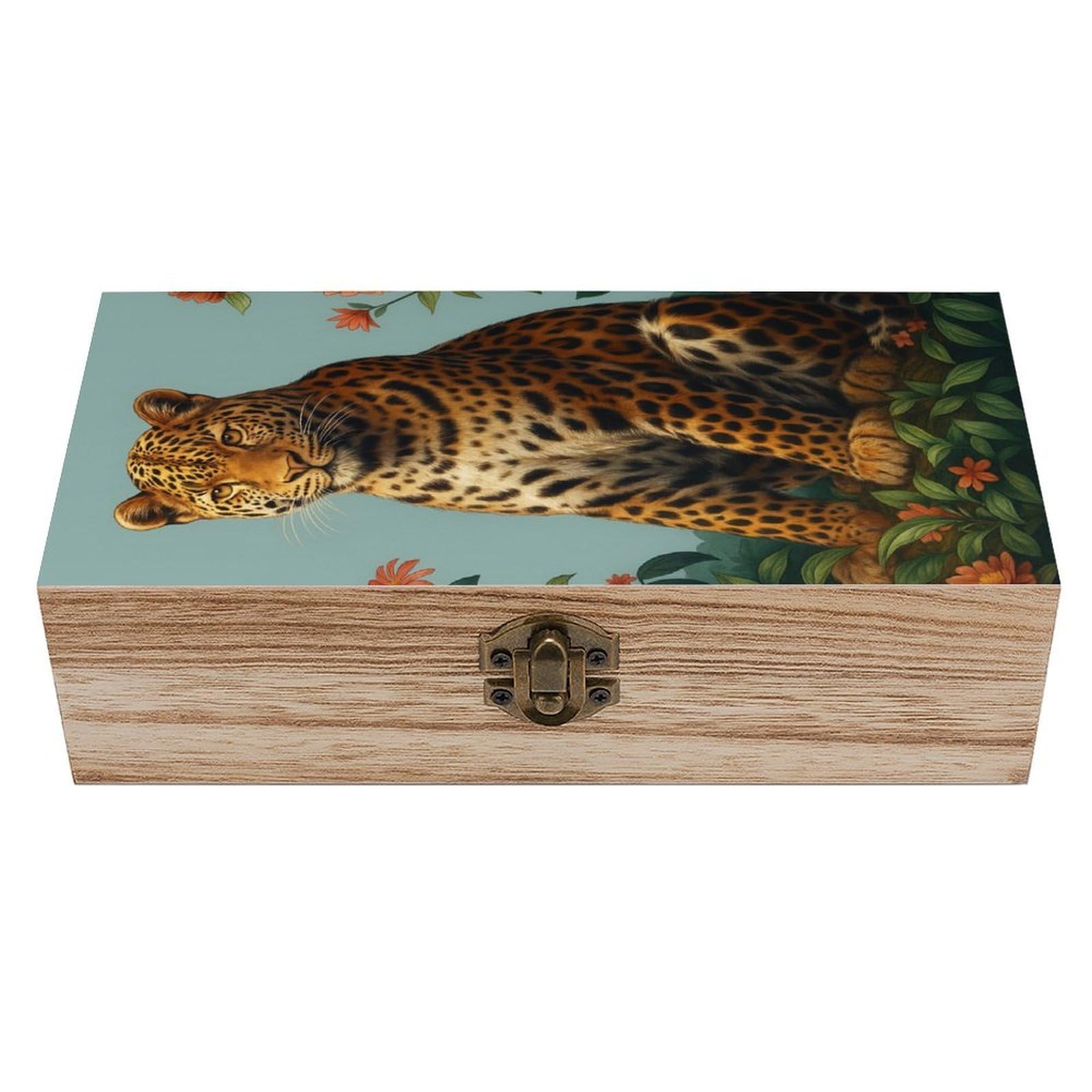 HLBSDM Leopard in Jungle Wooden Storage Vintage Keepsake Decorative Boxs