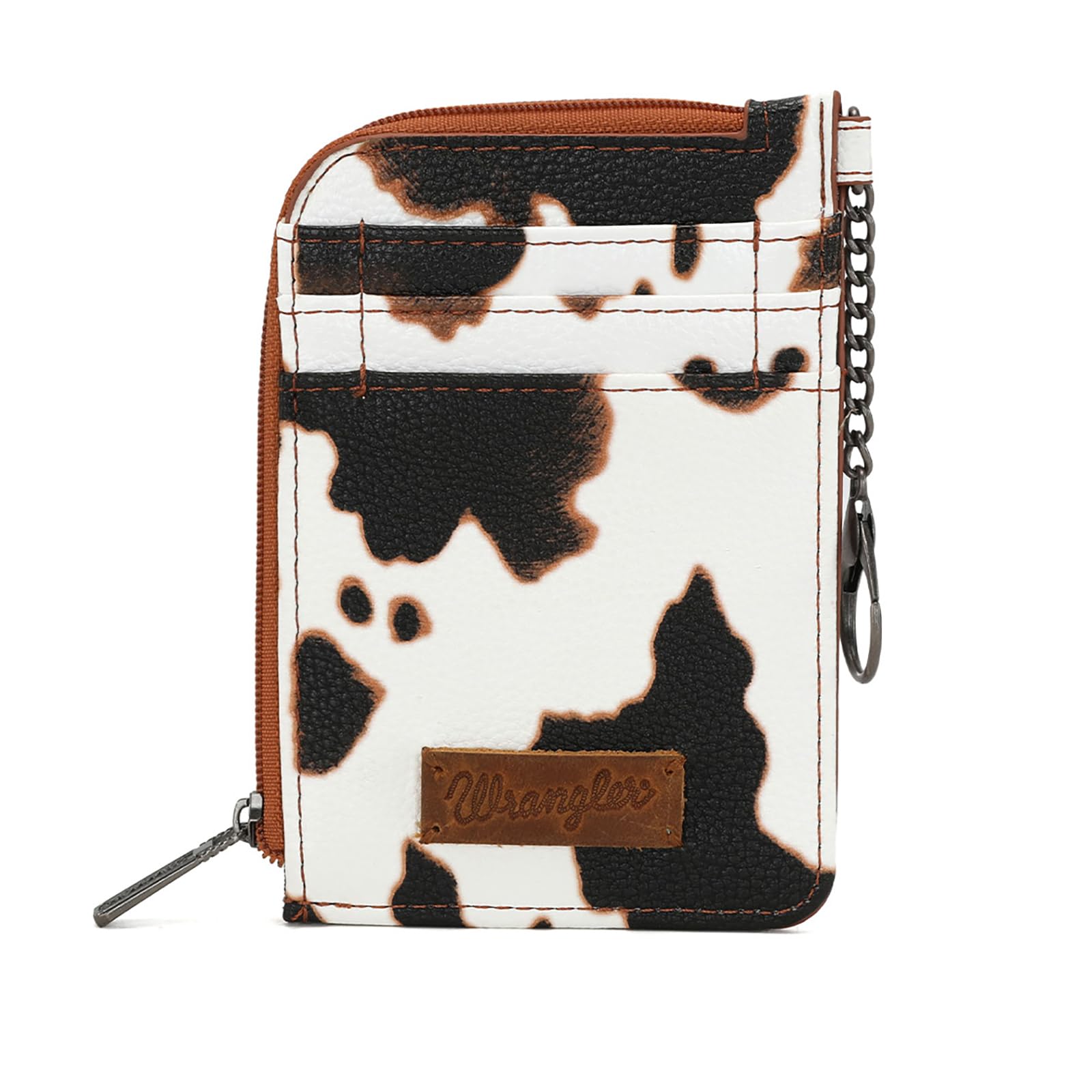 Montana West Wrangler Horsehair Card Wallet for Women Cowhide Credit Card Holder Rustic Animal Print Wallet with Keychain WG133-W005BR, Cowhide-Brown, Compact