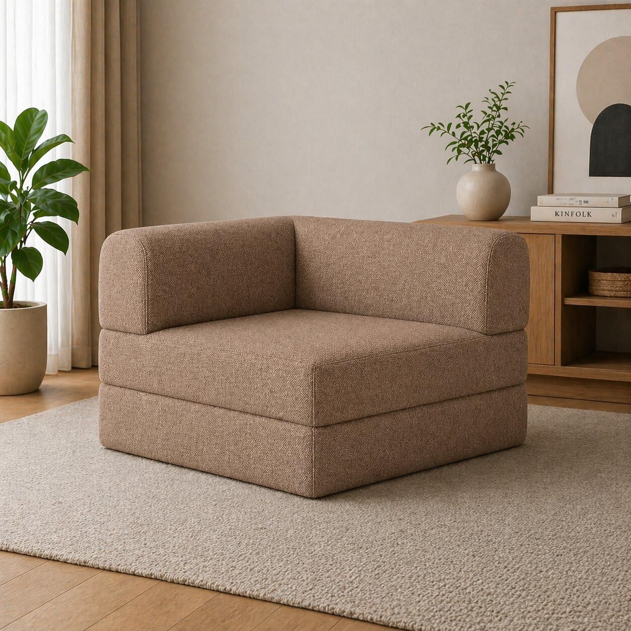 Italian Fabric Sofa Cum Bed – Foldable Floor Chair with Adjustable Backrest | Single Bed Convertible | Space-Saving Design,Beige-image-6