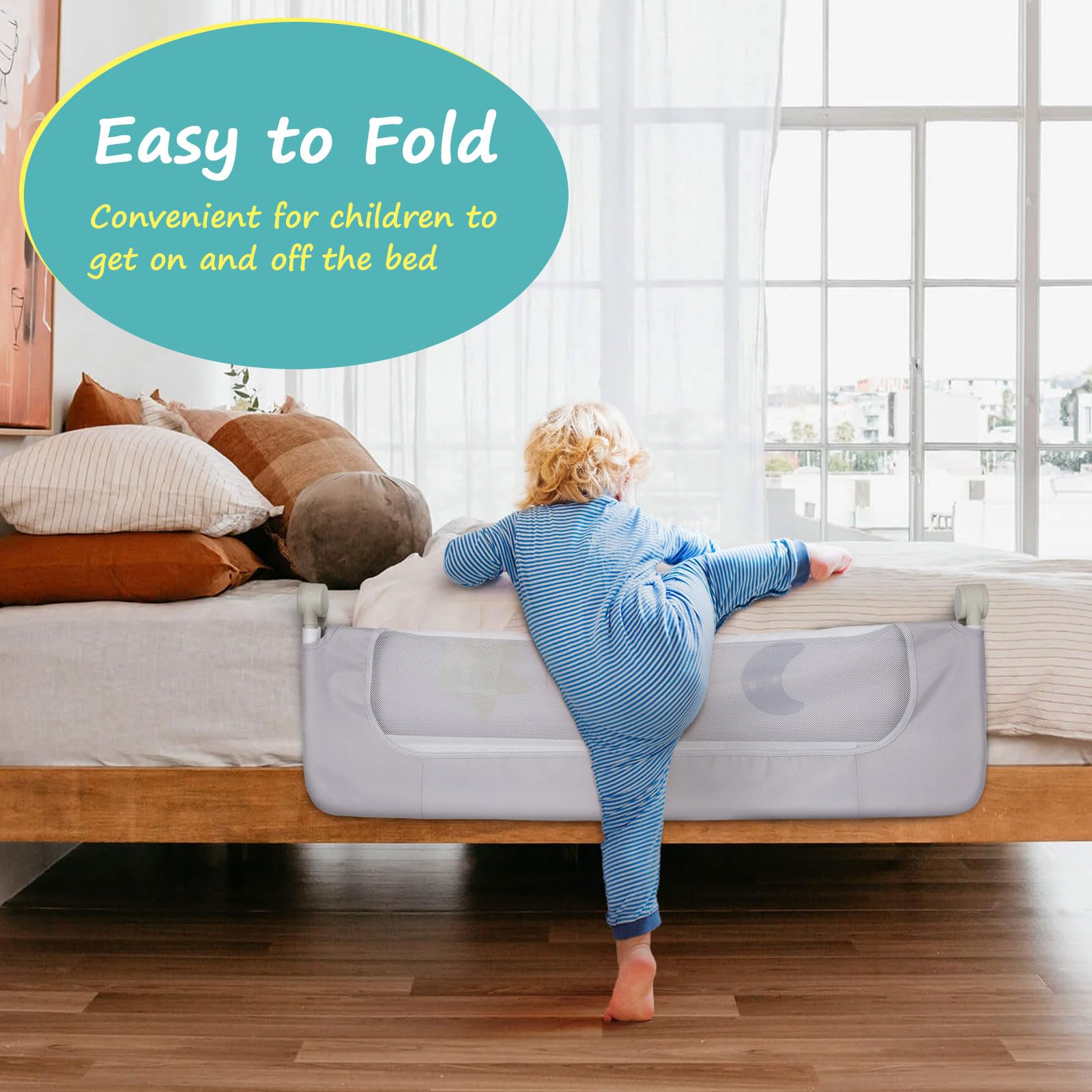 welspo Bettgitter Bettschutzgitter mit Kindermotiven, Rausfallschutz | für Kinderbett, Grau