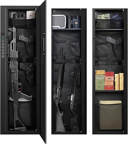 Miniatura 3 de Caja fuerte biométrica para rifle, escopetas, pistolas, caja fuerte compacta para armas largas, caja fuerte de acceso rápido con lector de huellas
