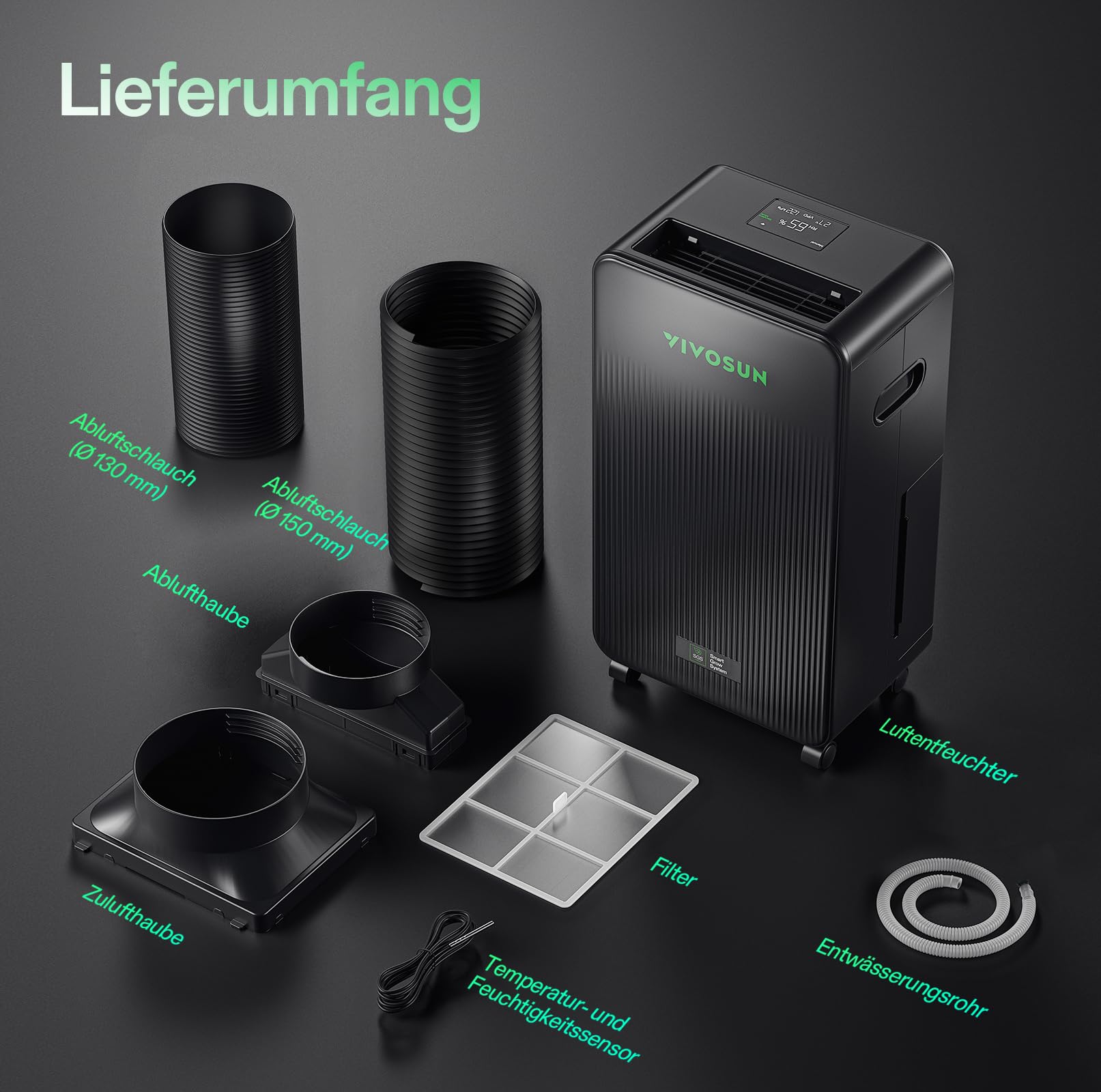 VIVOSUN AeroDrain D12 Luftentfeuchter Elektrisch 12L/Tag mit 2L Tank, Smart Dehumidifier mit Temperatur- & Feuchtigkeitssensor, Fernsteuerung, Ideal für Keller, Badezimmer & Growzelt