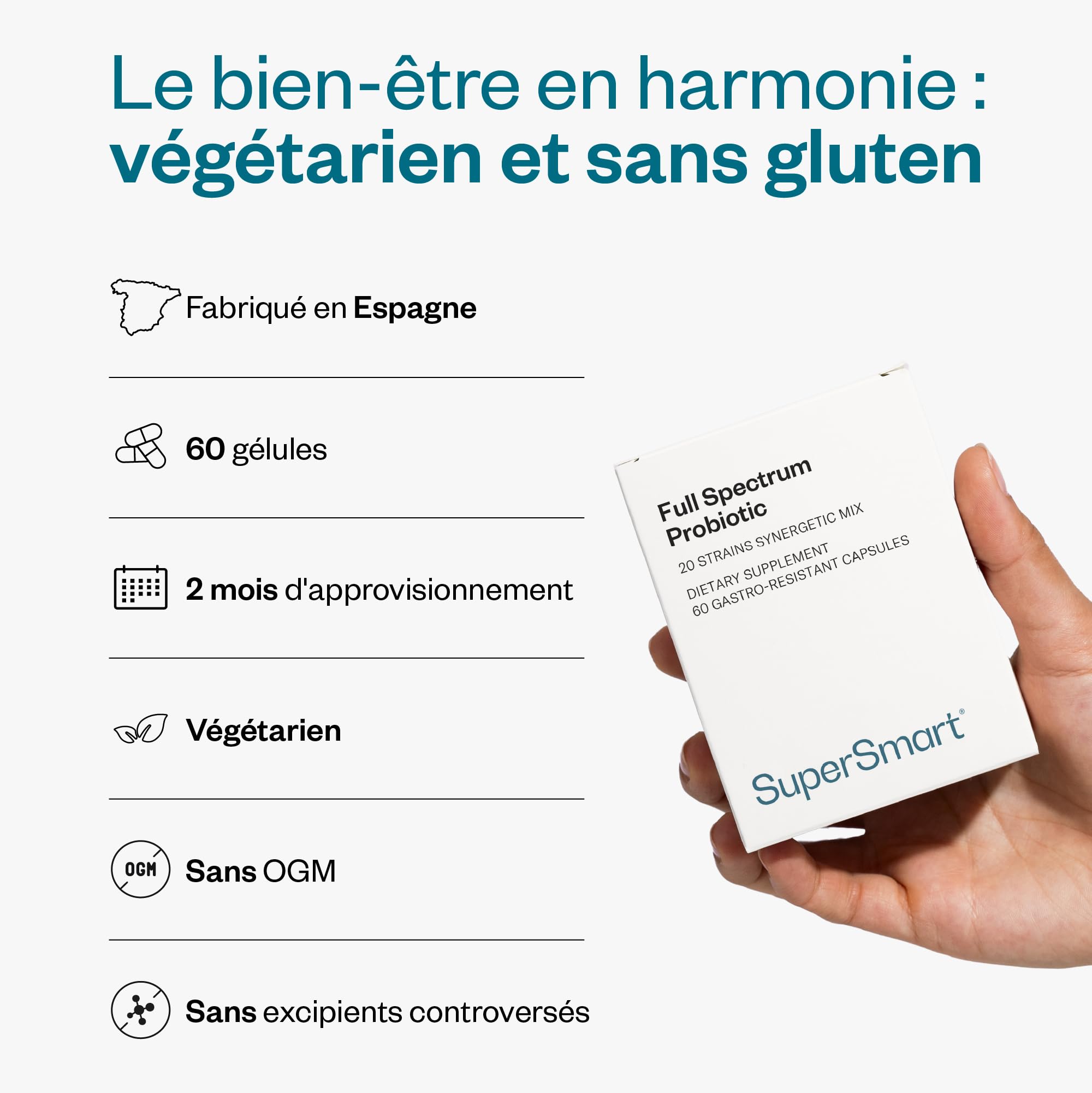 Formule probiotique à spectre complet - Système Digestif - SuperSmart | 36 milliards d'UFC par jour - Le Probiotique Ultime - Vegan - Sans Gluten