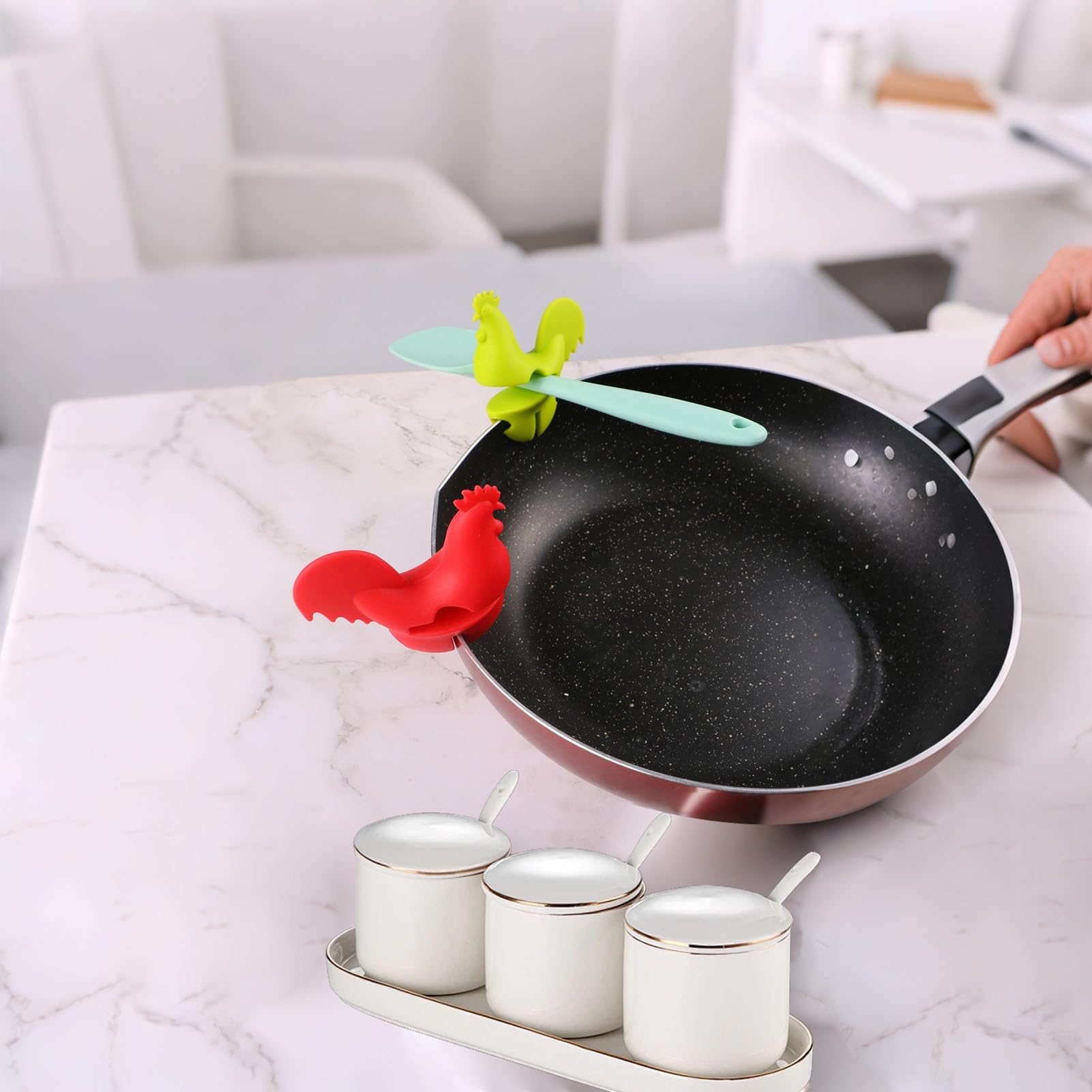 Silicone Rosso Gallo Pentola Clip Cucchiaio Resto Portautensili da Cucina a Prova di Calore Divertente Strumento Decorativo