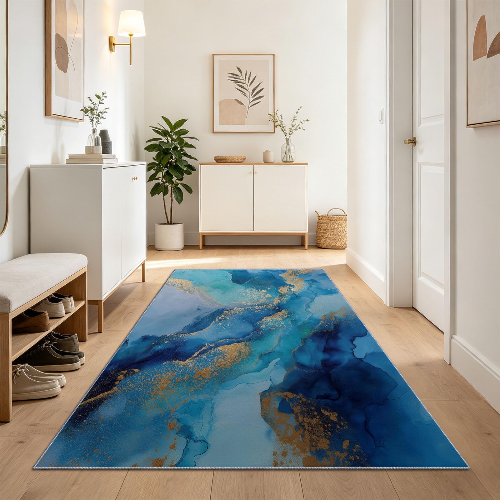Tapis bleu et or glamour 80x200 cm pour créer un cocon doux chez soi