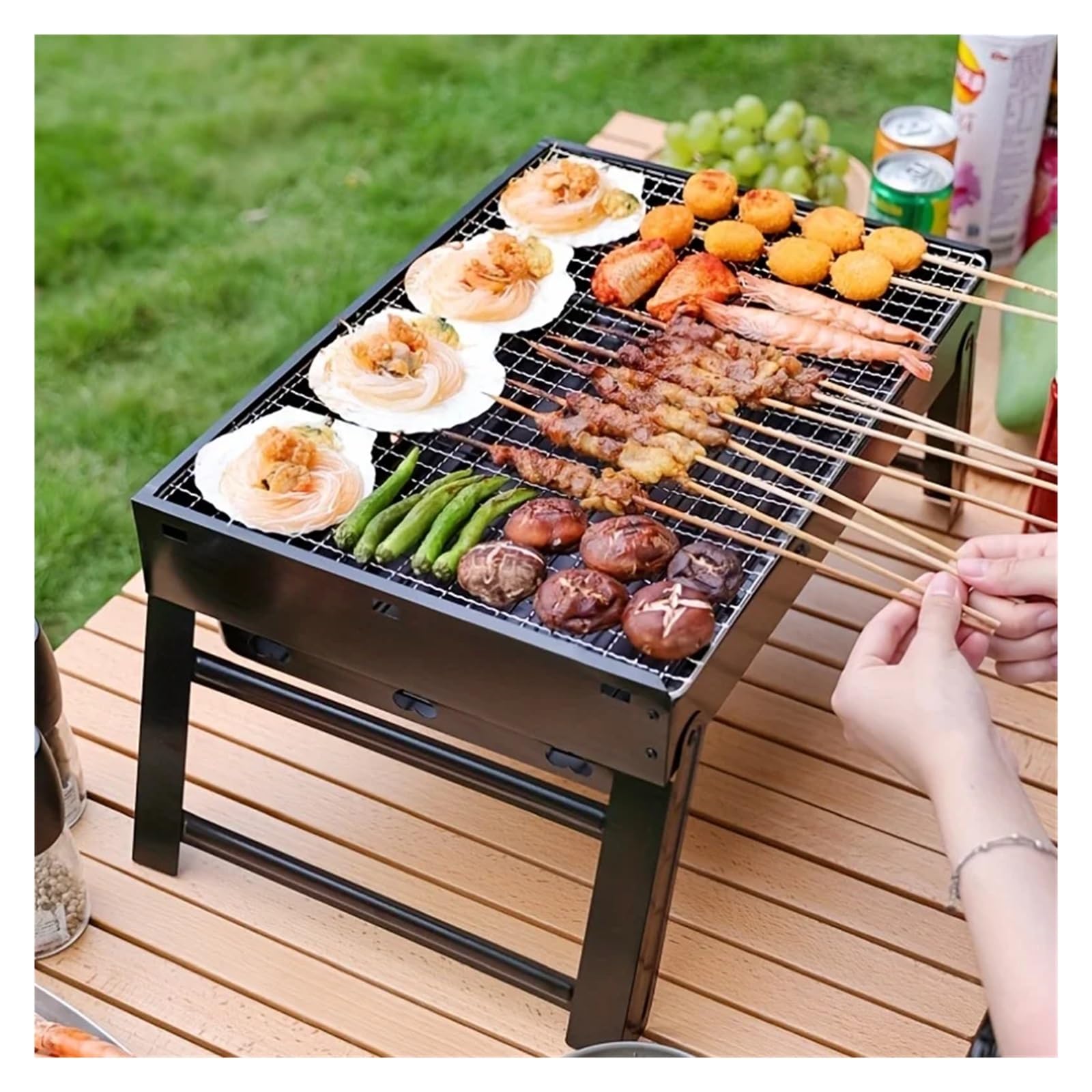 Estufa de barbacoa portátil con parrilla plegable, estufa de carbón sin humo, ideal for acampar al aire libre y hacer picnics.(30x27cm)