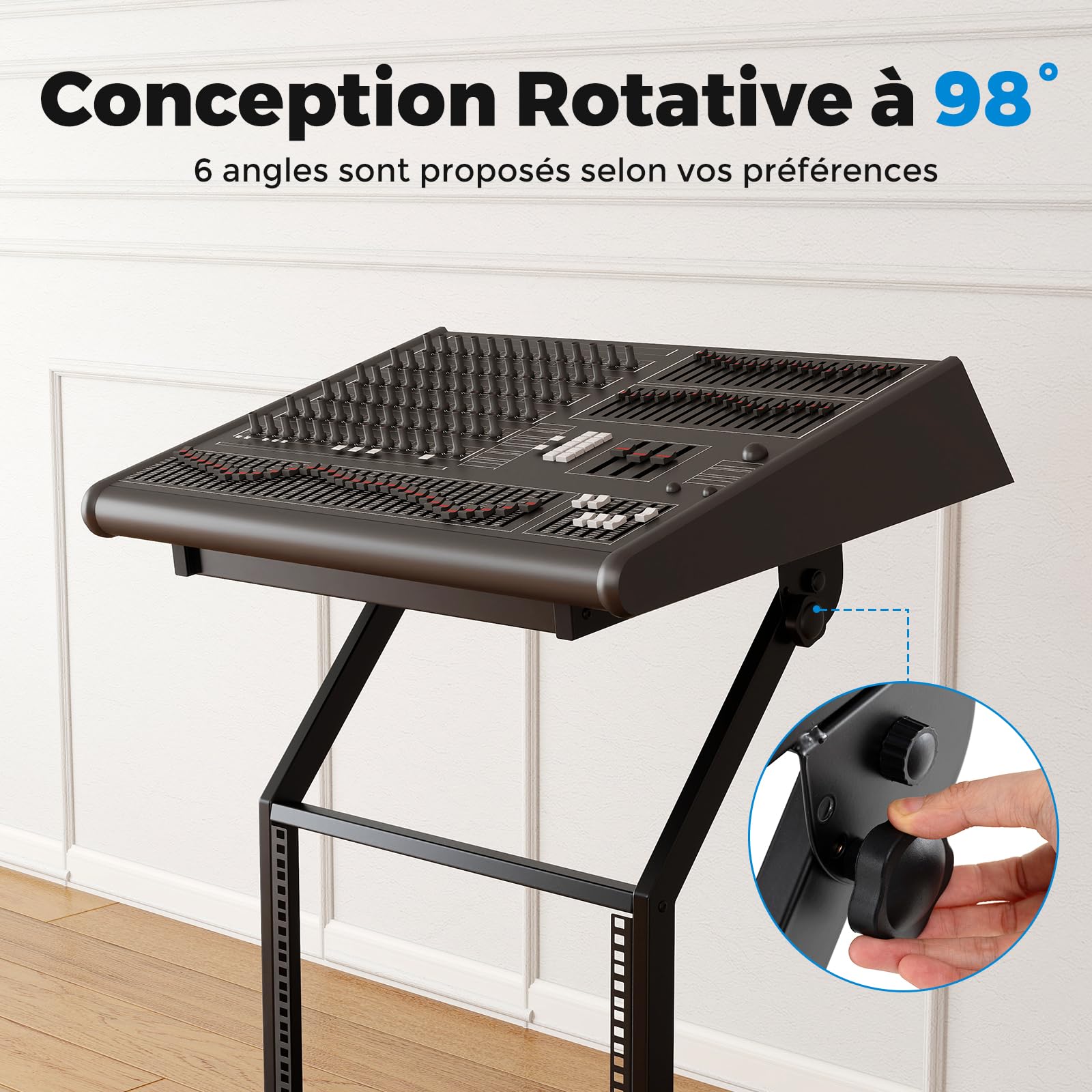 COSTWAY Rack Audio Professionnel à 2 Niveaux, Support pour Table de Mixage DJ 9U avec Barres Transversales Réglables roulettes Verrouillables, Chariot de Scène à roulettes pour Studio Bureau