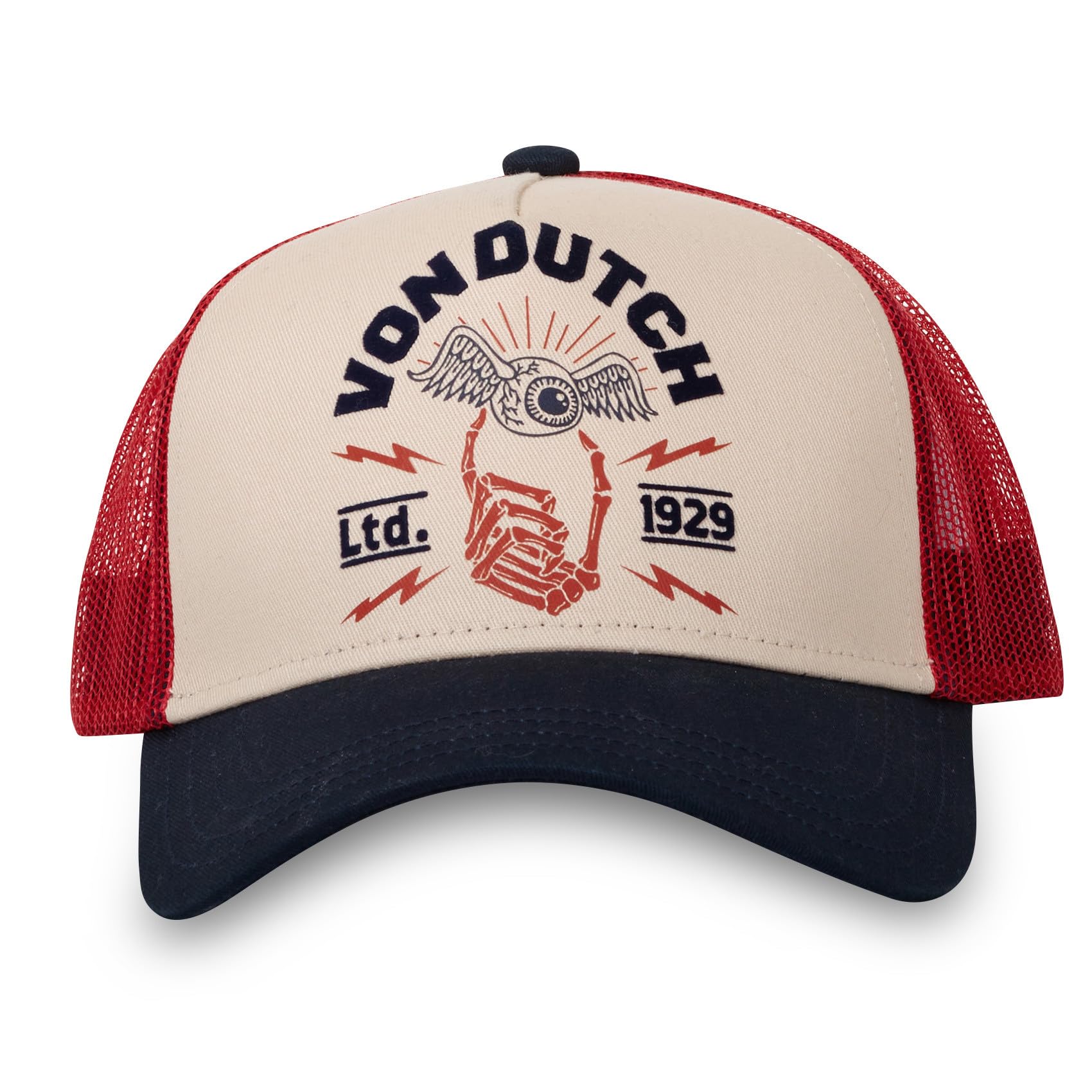 Von Dutch Czapka męska i damska, regulowana czapka typu trucker z zatrzaskiem, biała, niebieska, czerwona, rozmiar TU, beżowy, rozmiar uniwersalny