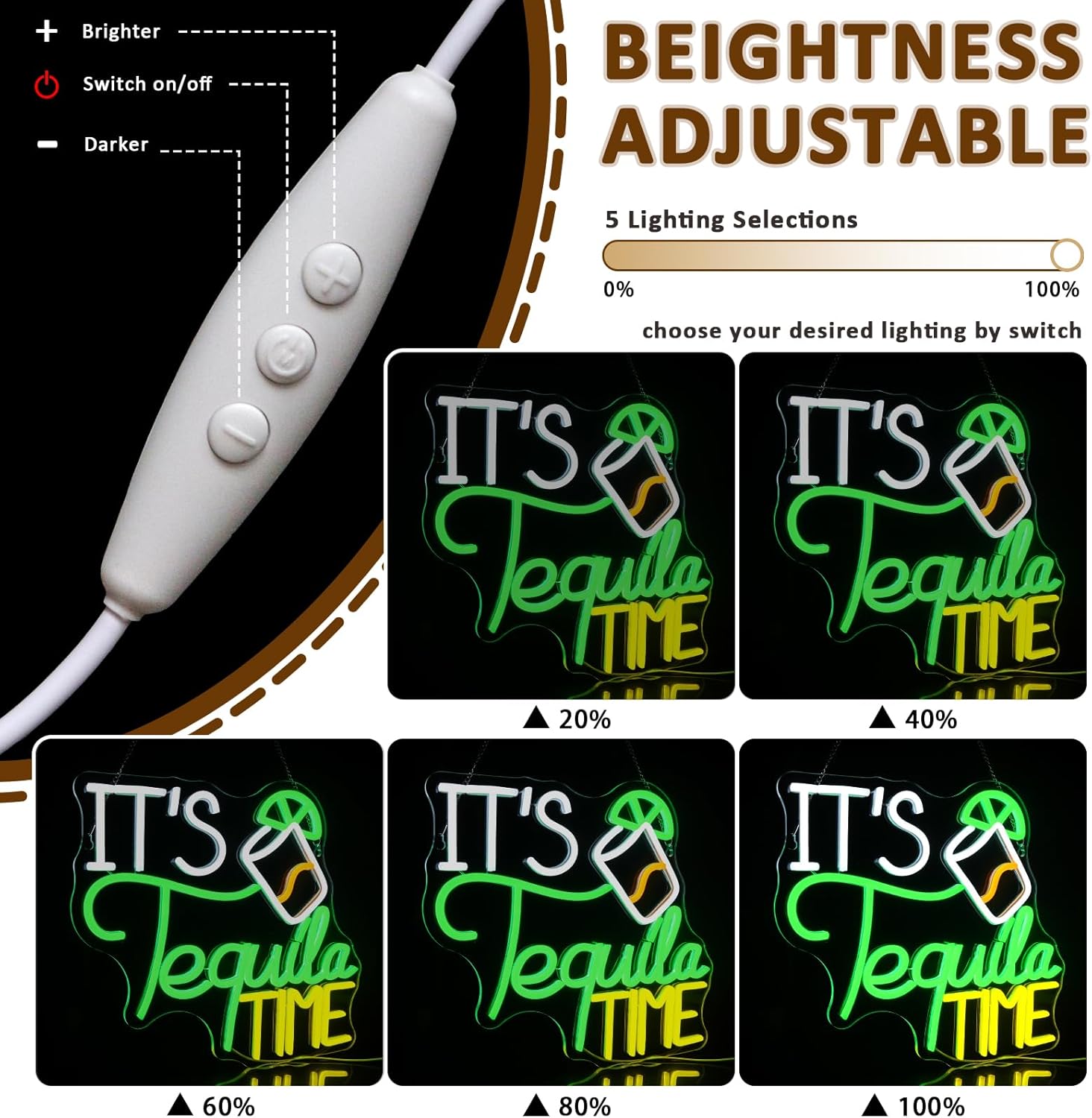 It Is Tequila Time Neon Sign for Wall Decor, Tequila Led Signs, USB Dimmable Neon Lights for Beer Bar Kitchen Restaurant Home Pub Party Man Cave Club Shops Hotel Store Business Gift - Image 3