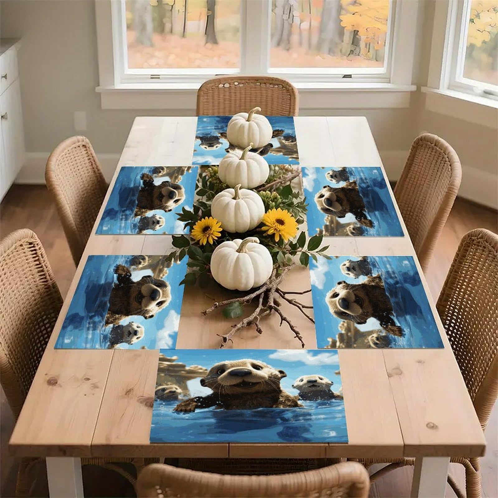 Lovely Sea Otter Print Placemats Heat-Resistant Washable Place Mats Anti Slip Dining Table Place Mats Wipeable Dining Table Mats Kitchen Decoration Placemats 17.7’’×11.8’’