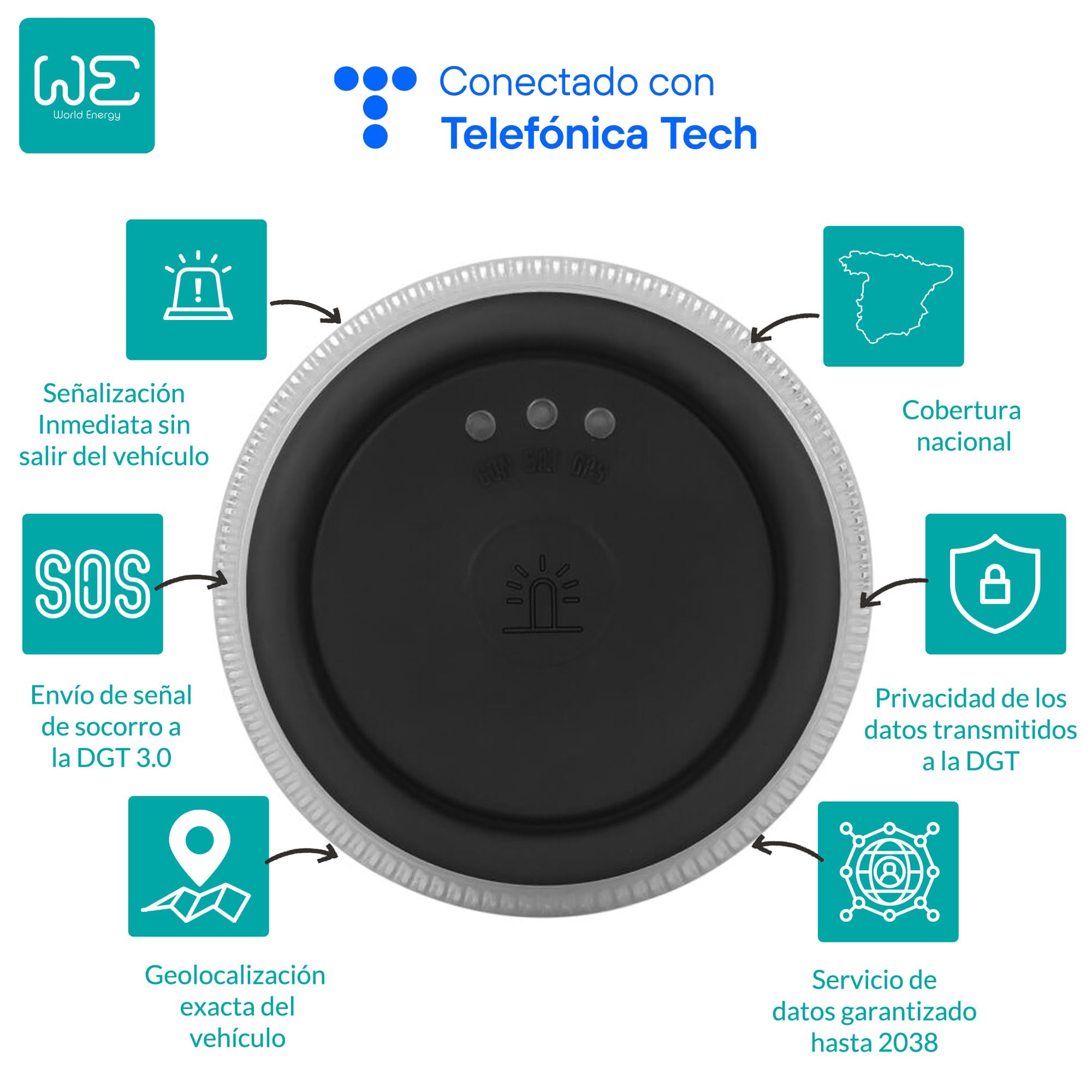 WE Baliza V16 Geolocalizable Homologada y Conectada a DGT 3.0 color negro