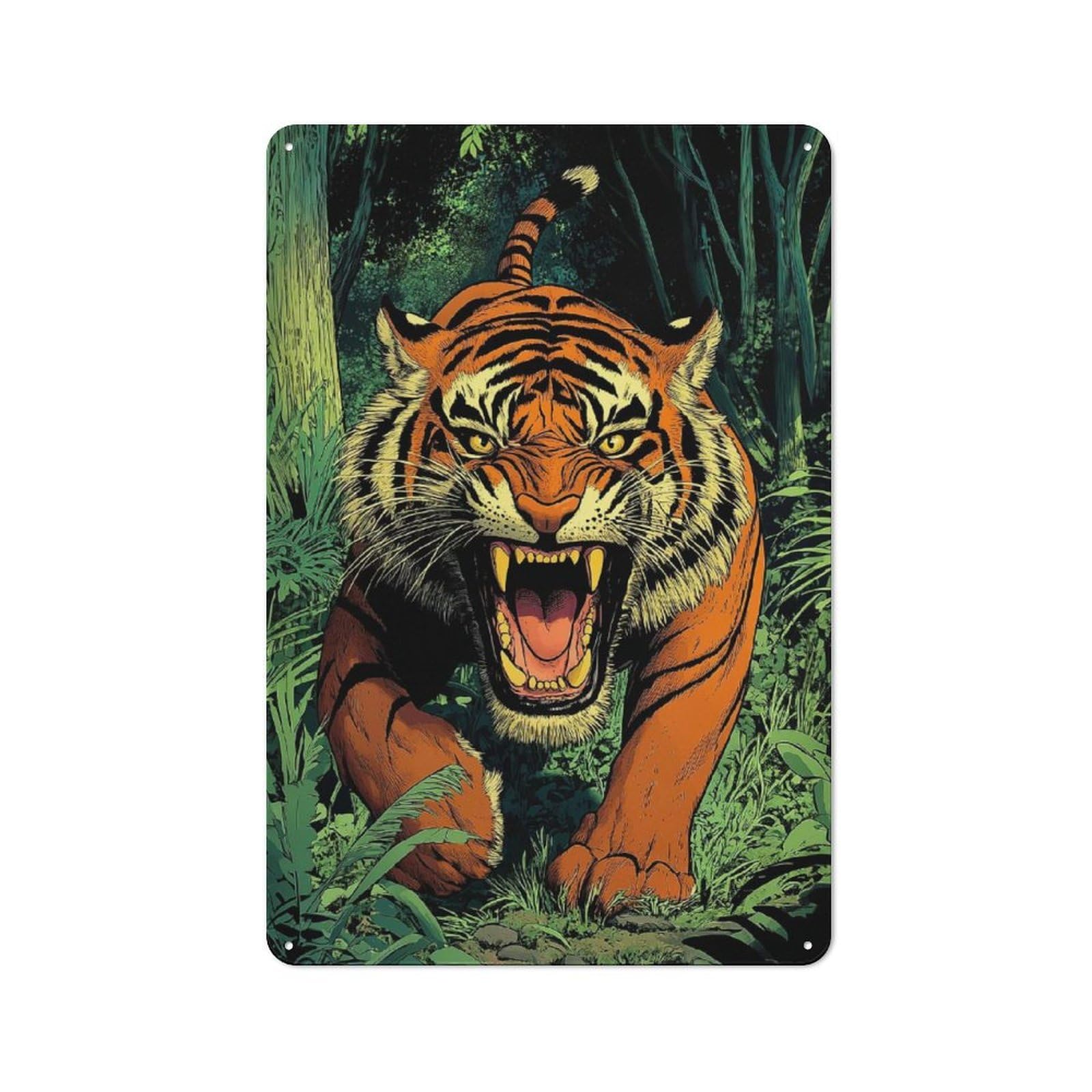 Junmoney Style-17 Tiger Jungle Printed Metal Sign, Home Decor Sign For Garage, Shed, Workshop Or Hobby Room, Gift For Garage Fans And Workshop Owners, 30X20cm