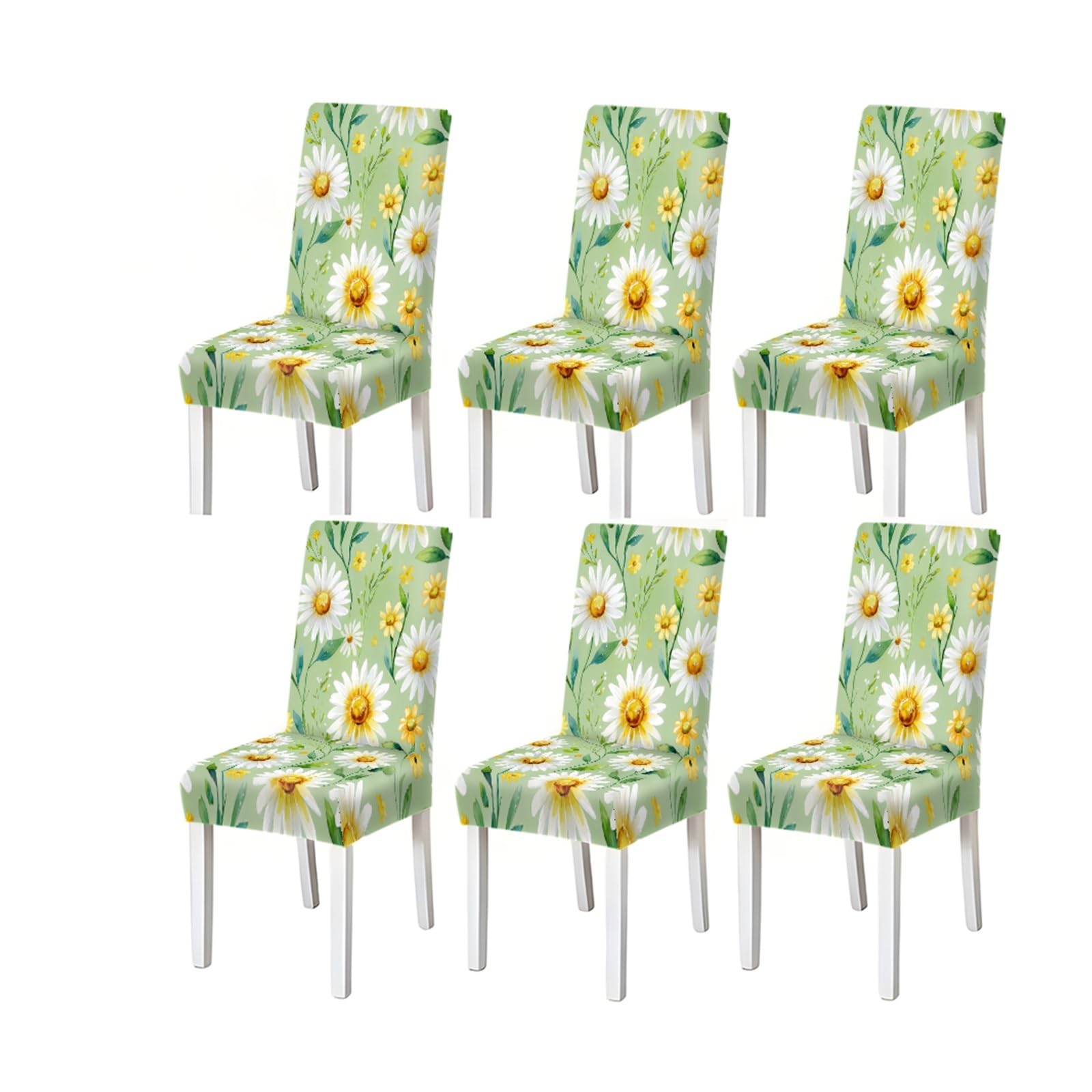 KXUAUV Watercolor Daisy Floral Sage Green Pattern Print Dining Chair Covers Set Of 2/4/6, Stretch Slipcovers For Kitchen Dining Room Seat Protectors for Restaurant Hotel Party(6PCSChair cover)