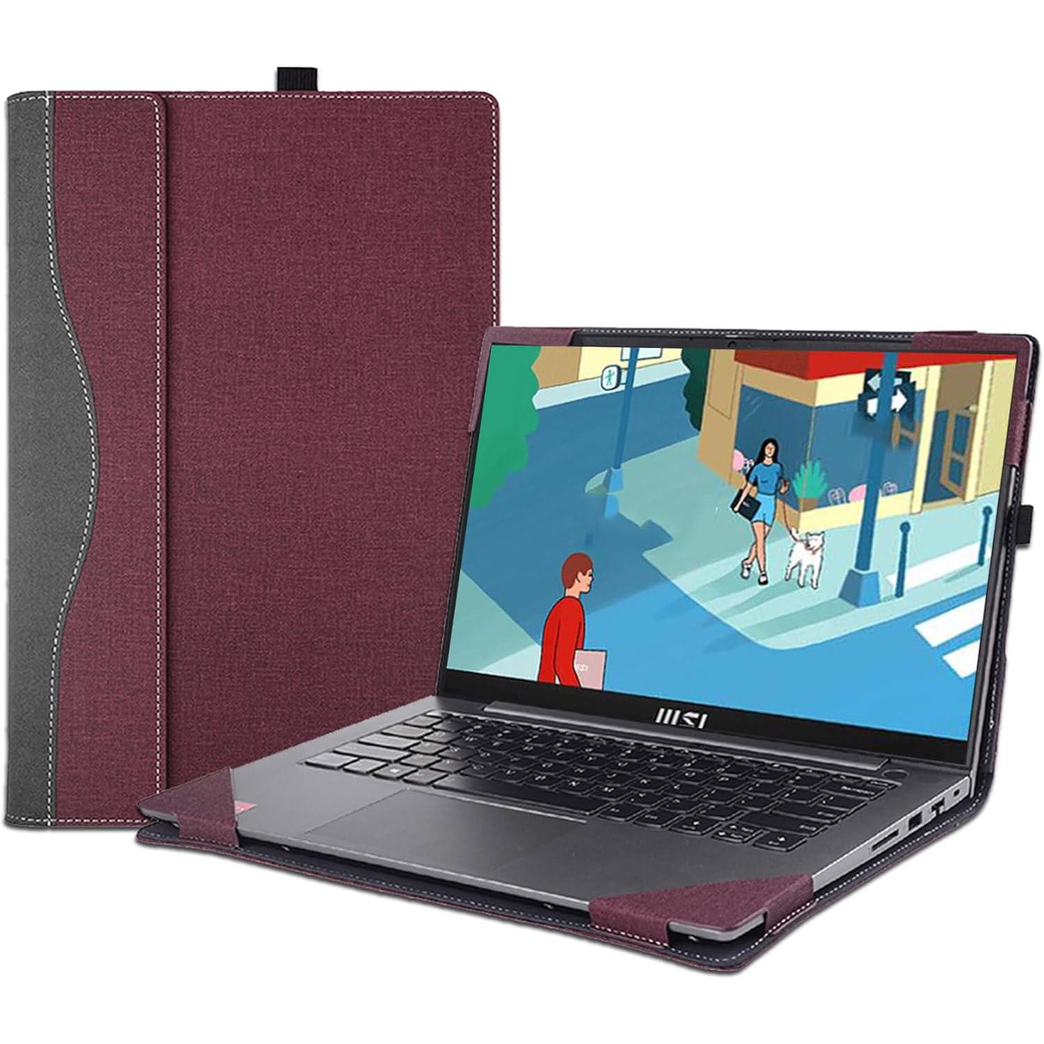 Custodia protettiva per laptop da 14" MSI Modern 14 C13M C12M C11M C7M C5M, in materiale PU, separabile, custodia protettiva per notebook e PC (rosso vinaccio)