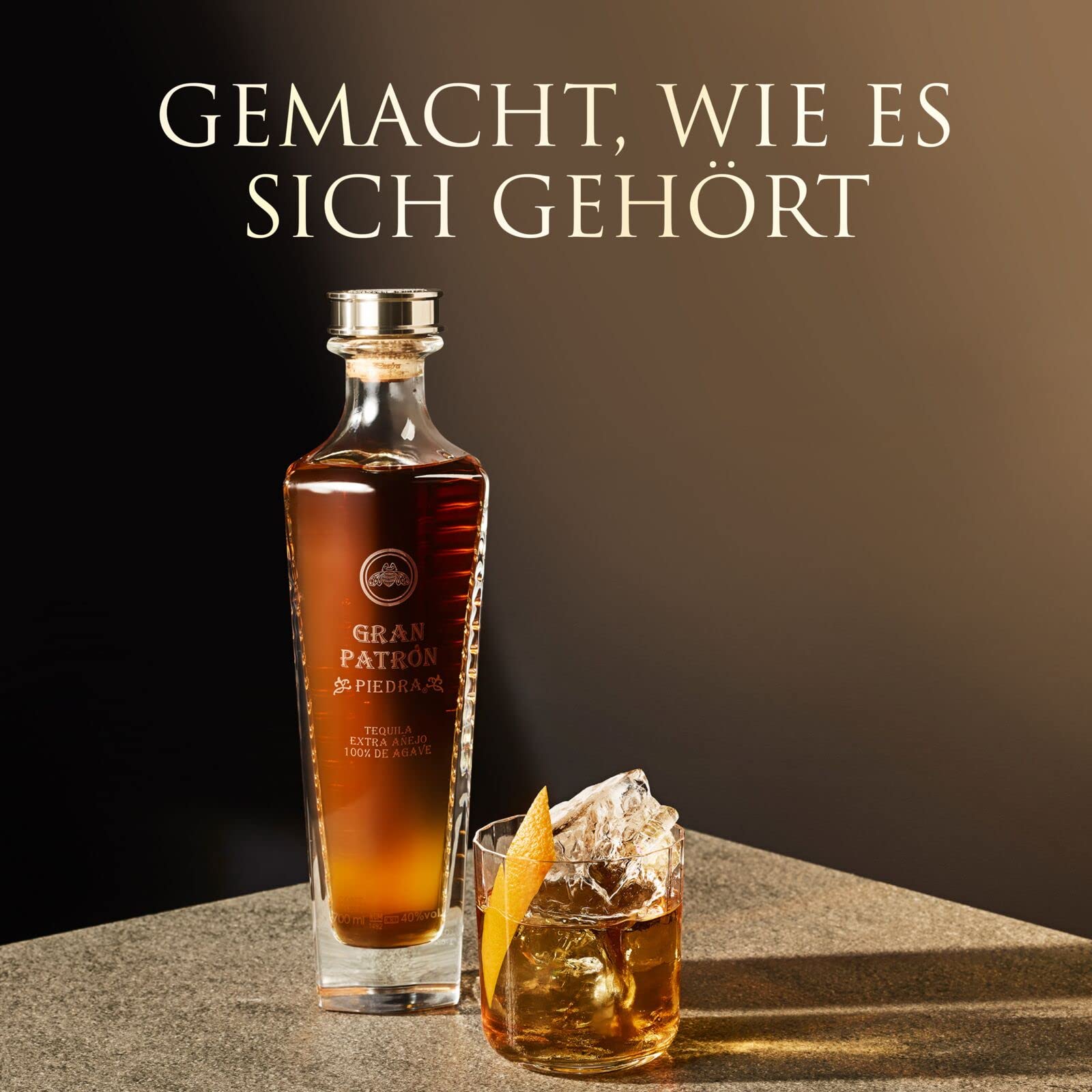 Gran PATRÓN Piedra Ultra-Premium-Tequila, 40% Vol., 70 cl/700 ml, aus 100 % besten blauen Weber-Agaven, in Mexiko in kleinen Chargen handdestilliert