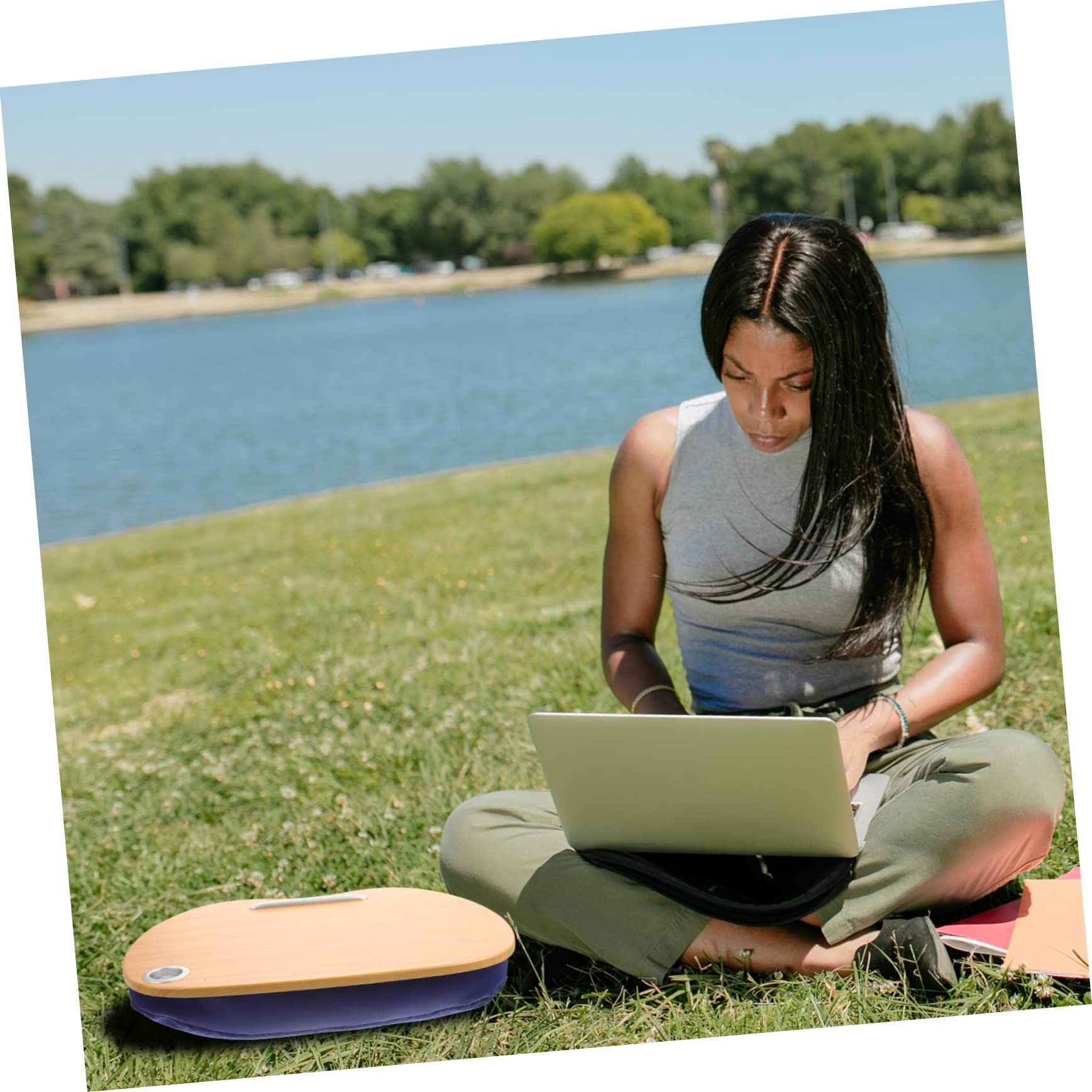 Veemoon Desk Stand for Bed Lap Desk Comfortable Pillow Easy to Carry Handle Non-Slip Pad for Dorm Home