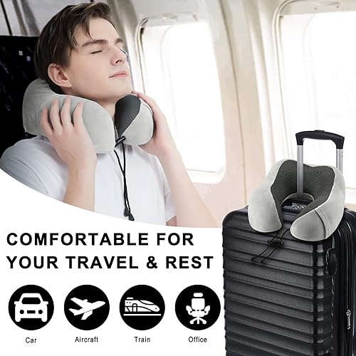 Miniatura 7 de Almohada cervical Airplane-Paquete de 2 almohadas de viaje de espuma viscoelástica, suave y de apoyo para viajes, descanso para dormir, automóvil,