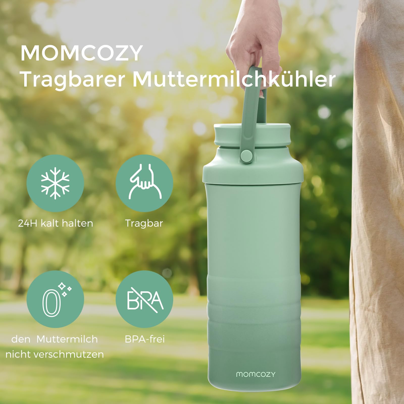 Momcozy MW05 Tragbarer Flaschenwärmer Baby für unterwegs, 500ml Kapazität & Momcozy Tragbarer Muttermilchkühler für draußen (628 ml), 360°- langzeitige Gesamtkühlung