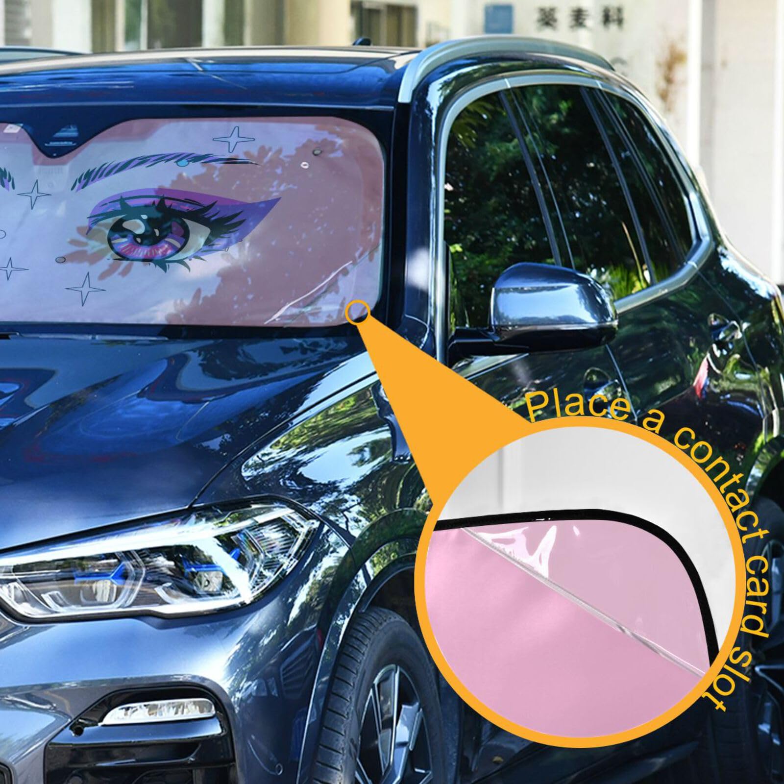 Boccsty Anime Girl Eyes Car Windshield Sunshade Purple Eye Front Truck Window Sun Shade Foldable Sun Shield Cover Blocks UV Rays Sun Visor Protector for Car Truck SUV Vans L