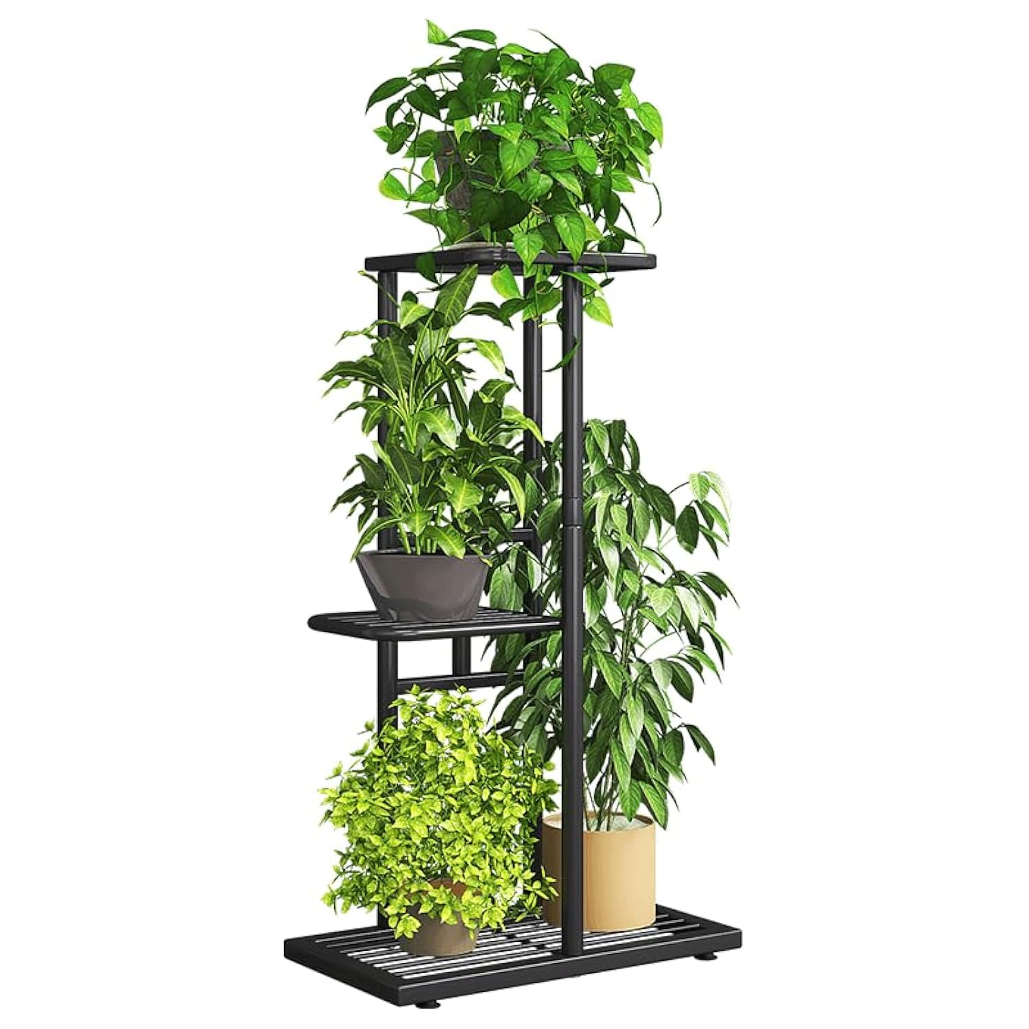 Uwenkjie Estante de metal para plantas con 3 capas que puede contener 4 macetas de flores. Interior y exterior, con un estante esquinero de 57,5 cm, adecuado para jardín, sala de estar, terraza, etc