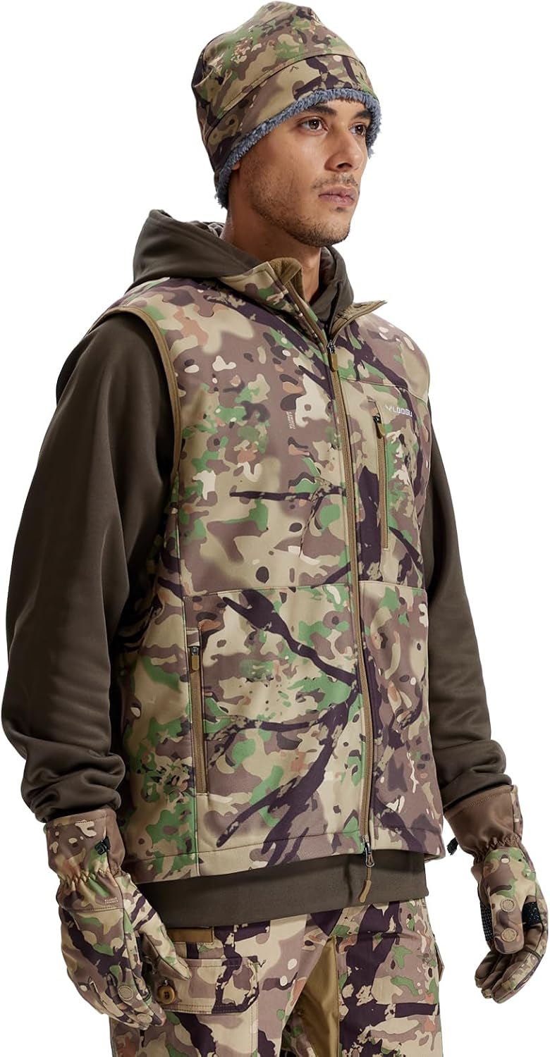 LOOGU Mens Camo Hunting Vest Water-Resistant Sleeveless Jacket with Pockets for Outdoor Fishing Hiking