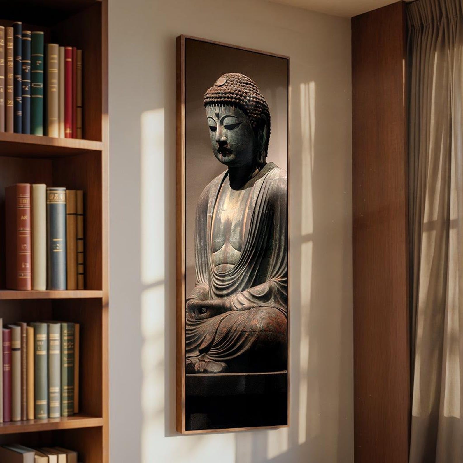 XINBAO Vertical Buddha Horizontal Canvas Wall Art, Tall Narrow Meditation Canvas, Modern Zen Yoga Studio Decor Painting Canvas(40x120cm/Frameless)