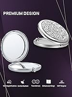 Vista 5 de OMIRO Espejo compacto de aumento 1X/10X, mini espejo de maquillaje de bolsillo de metal con diamante de mezcla (plata)