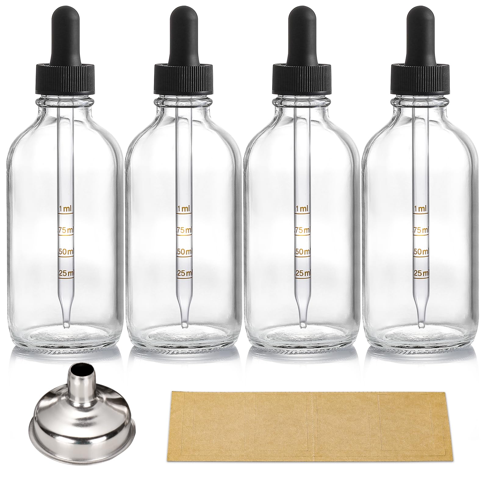 4 Pack 4oz Glass Dropper Bottles with Measured Dropper