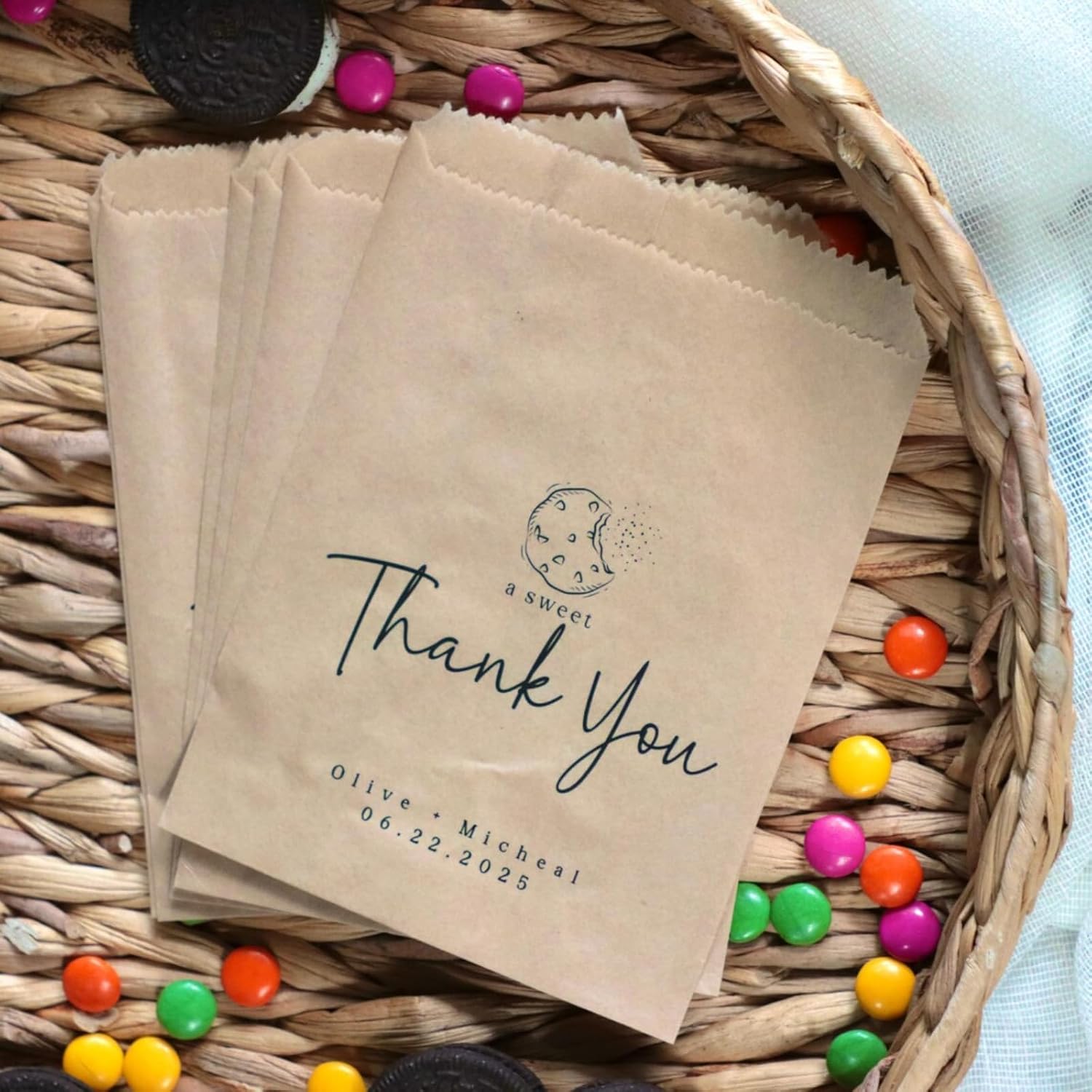 Eagle Epic 100 Pieces Thank You Custom Cookie Bags, Trick or Treat Favor Bags, Kraft Paper Party Bags, Personalised Cookie Bag