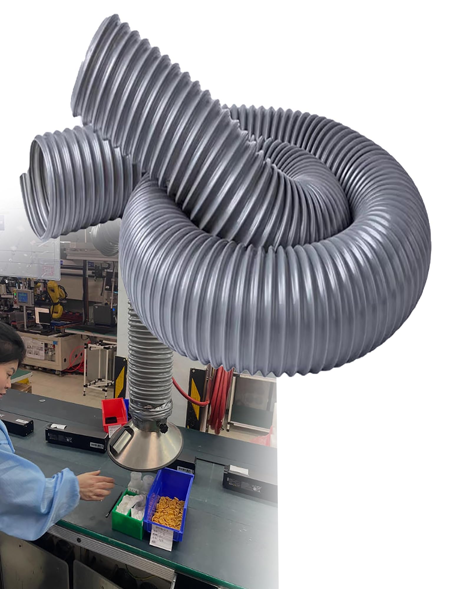 Manguera de extracción de polvo/vacío industrial reforzada con alambre, conductos de ventilación de plástico corrugado for humos, virutas y ventilación(D 30cm x L 3.3ft)