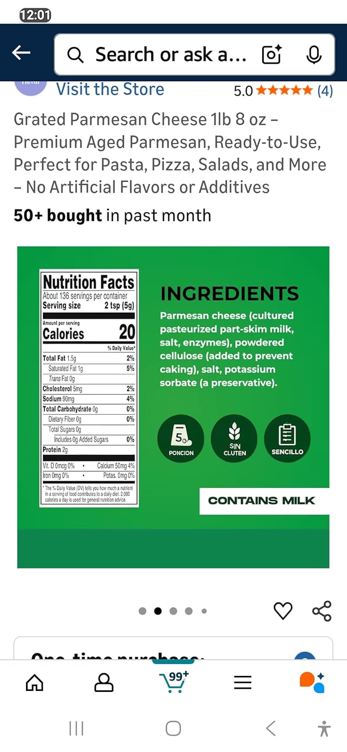 Grated Parmesan Cheese 2x1lb 8 oz – Premium Aged Parmesan, Ready-to-Use, Perfect for Pasta, Pizza, Salads, and More – No Artificial Flavors or Additives