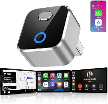 Wireless CarPlay Adapter for iPhone, 2-in-1 USB Carplay Wireless Adapter for CarPlay& Android Auto Wireless Adapter, One-Click Switch User, Supports Map,Music,Spotify,etc FunctionalSilver