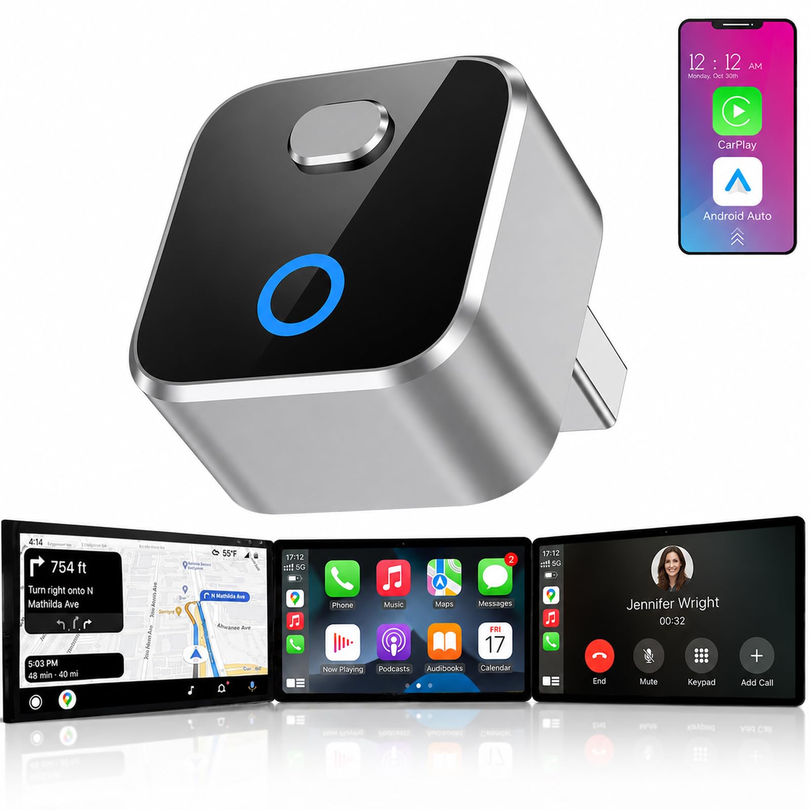 Wireless CarPlay Adapter for iPhone, 2-in-1 USB Carplay Wireless Adapter for CarPlay& Android Auto Wireless Adapter, One-Click Switch User, Supports Map,Music,Spotify,etc Functional(Silver)-picture-11
