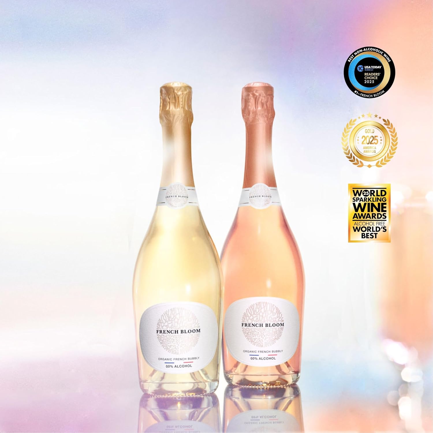French Bloom Le Rosé and Le Blanc - Alcohol-Free Sparkling Wine, 750ml - Certified Organic, Vegan, Low Calorie,Sulfite-Free - Made with Fine Organic Wine, No Preservatives or Added Sugar