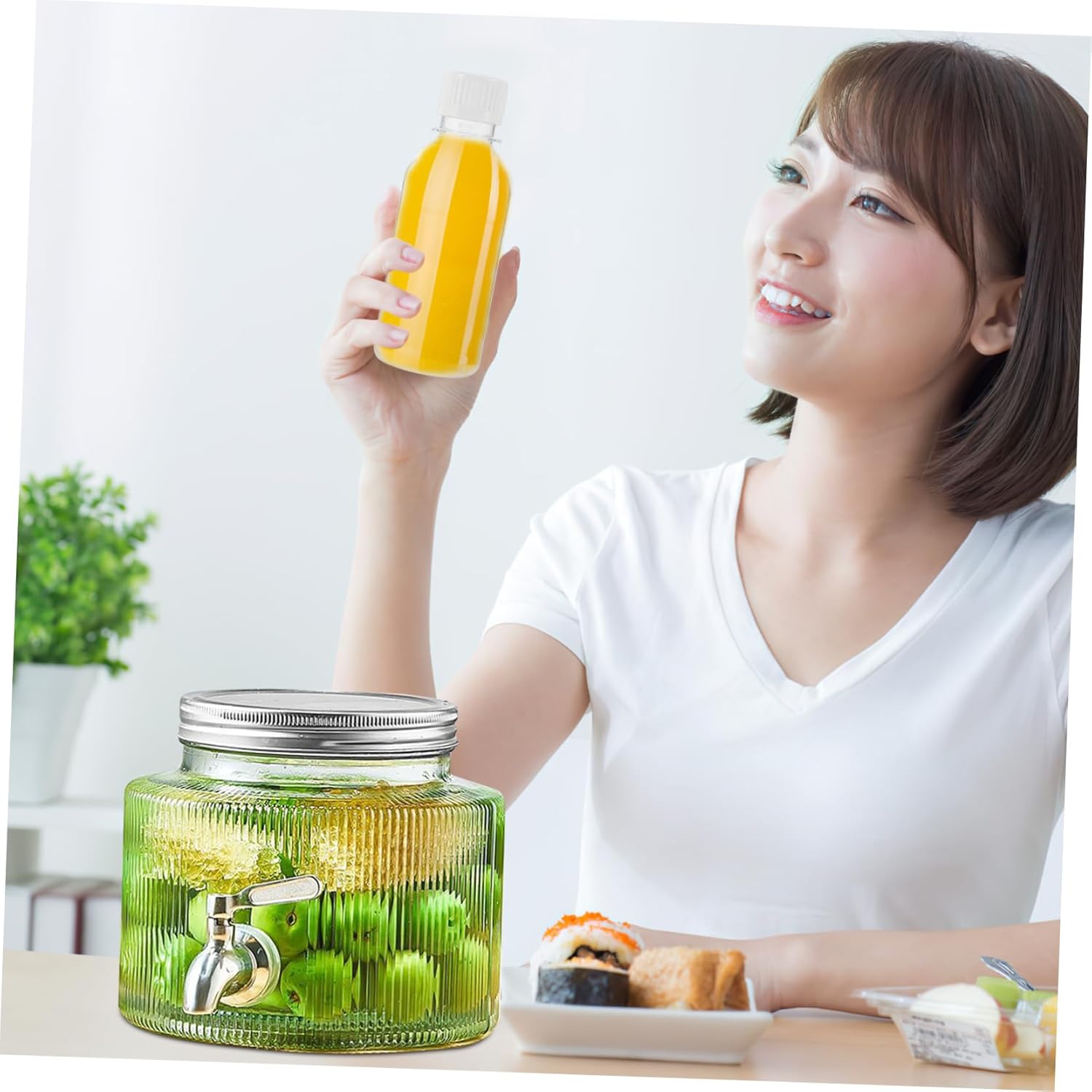 VICASKY Glass Beverage Dispenser with Tap Sealed Fruit Tea Jar for Iced Tea Lemonade and Water Stylish Glass Container for Parties and Home Use