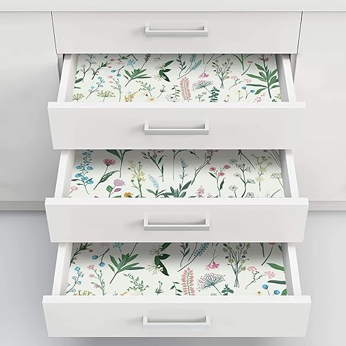 Miniatura 2 de JiffDiff Papel Tapiz Floral Despegar y Pegar 472" x 17.3" Papel de Pared de Flores Silvestres Papel Tapiz para Gabinetes Papel de Contacto de Vinilo