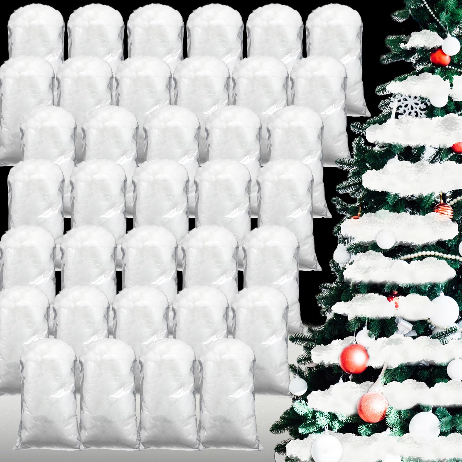 Jerify Kunstschnee für Weihnachten, Baumwolle, flauschig, für den Innenbereich, Kunstschnee, Kunstschnee-Decke für Weihnachtsdekoration, Wintermantel, Dorf, Weiß, 100 g pro Beutel, 36 Stück