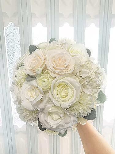 Vista 165 de White Rose Artificial Flowers Fake Flower Bulk with Stems for DIY Wedding Bouquet Bridal Baby Shower Centerpiece Table Decorations Silk Faux Floral